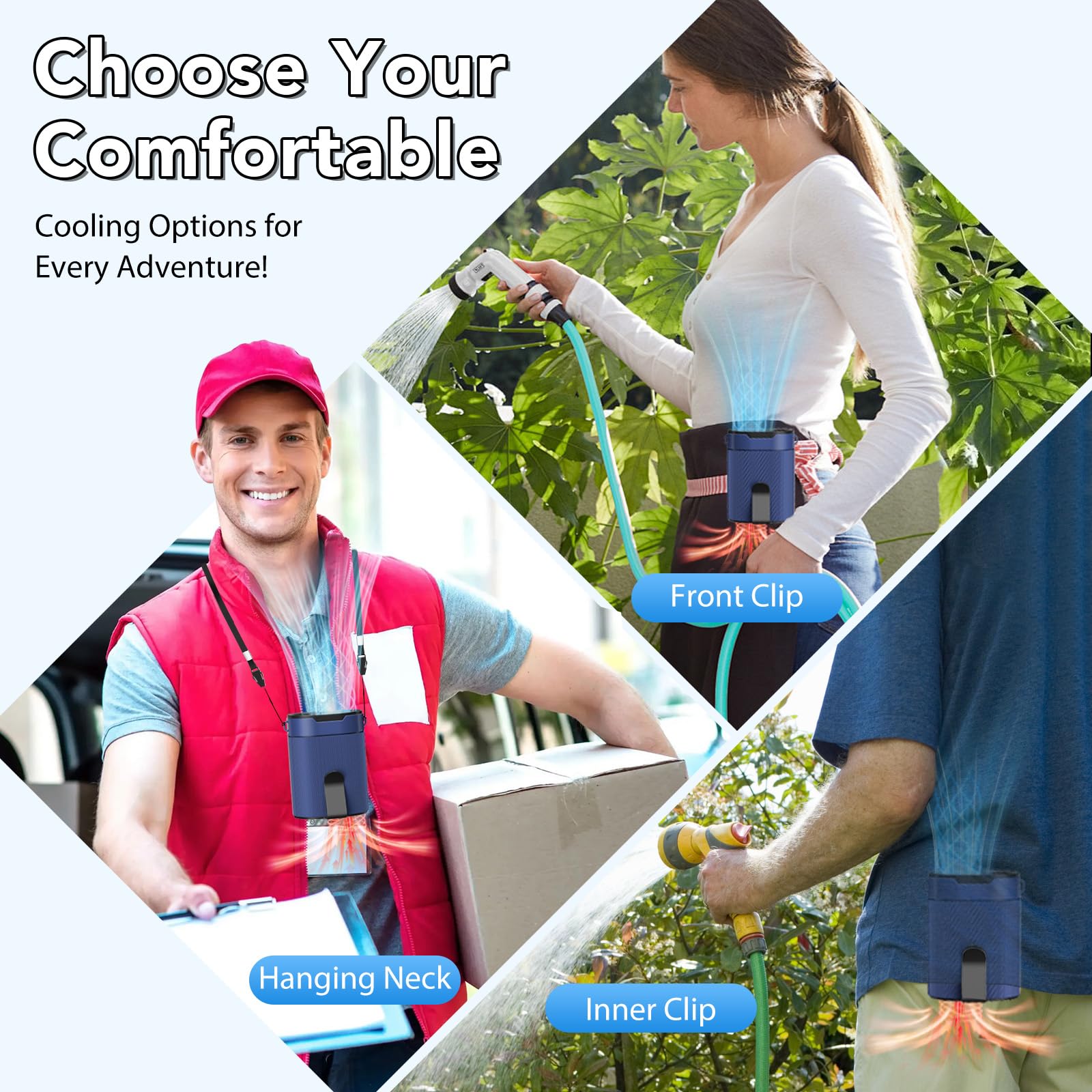 Portable Waist Fan, Rechargeable 3000Mah Battery, 25H Runtime, 6600Rpm Turbo Dual Clip, 4 Speeds Adjustable, Belt Fans For Hikin