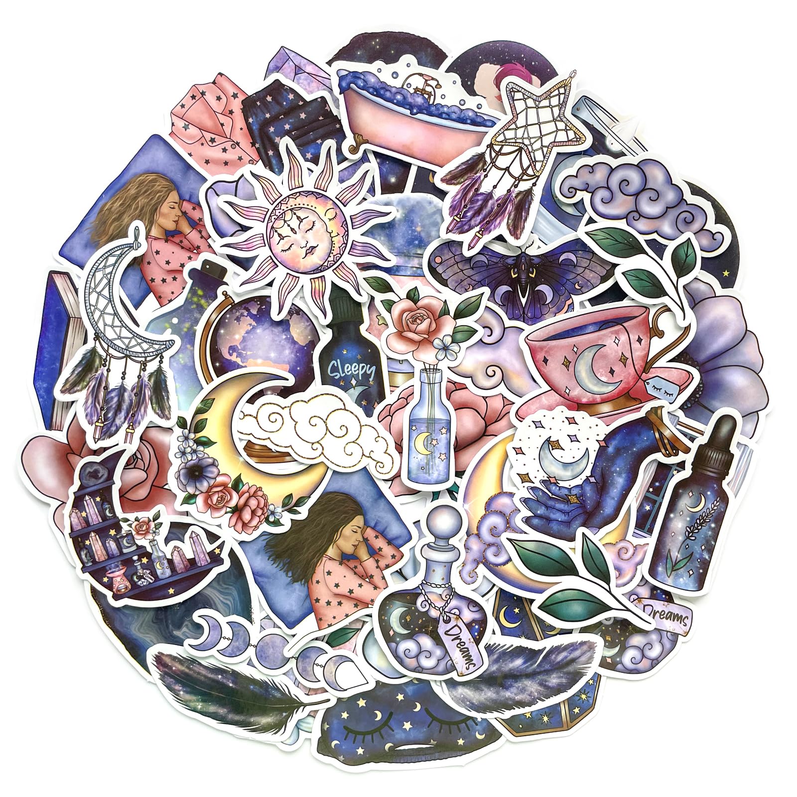 Yoksas Magic Moon Stars Astrology Stickers   50Pcs Waterproof Vinyl Midnight Fantasy Aesthetic Celestial Witch Stickers For Wate