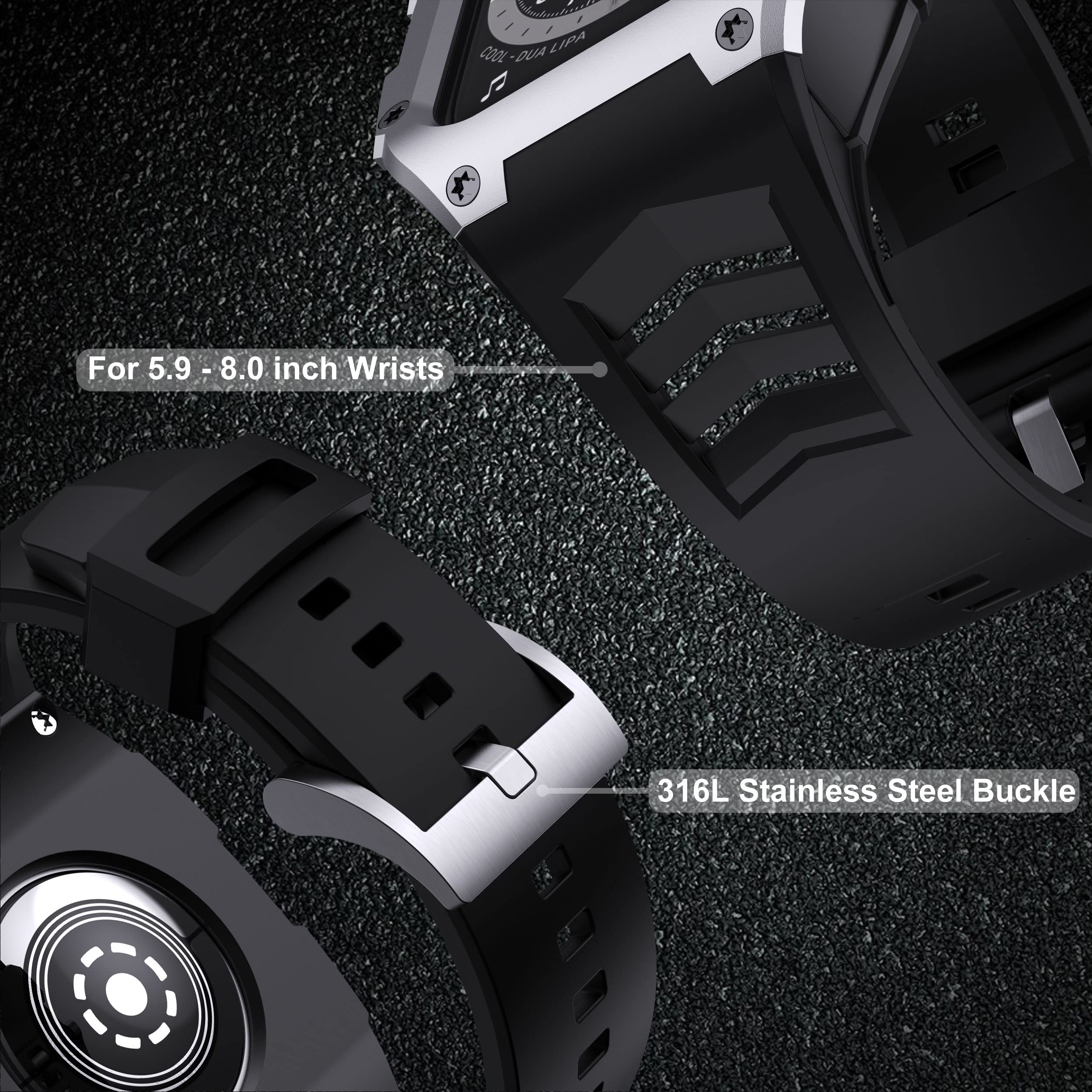 Gelishi Band Compatible With Apple Watch Band Series 7 & Series 8 45Mm, Men Rugged Case Bumper Heavy Duty Stainless Metal Cover