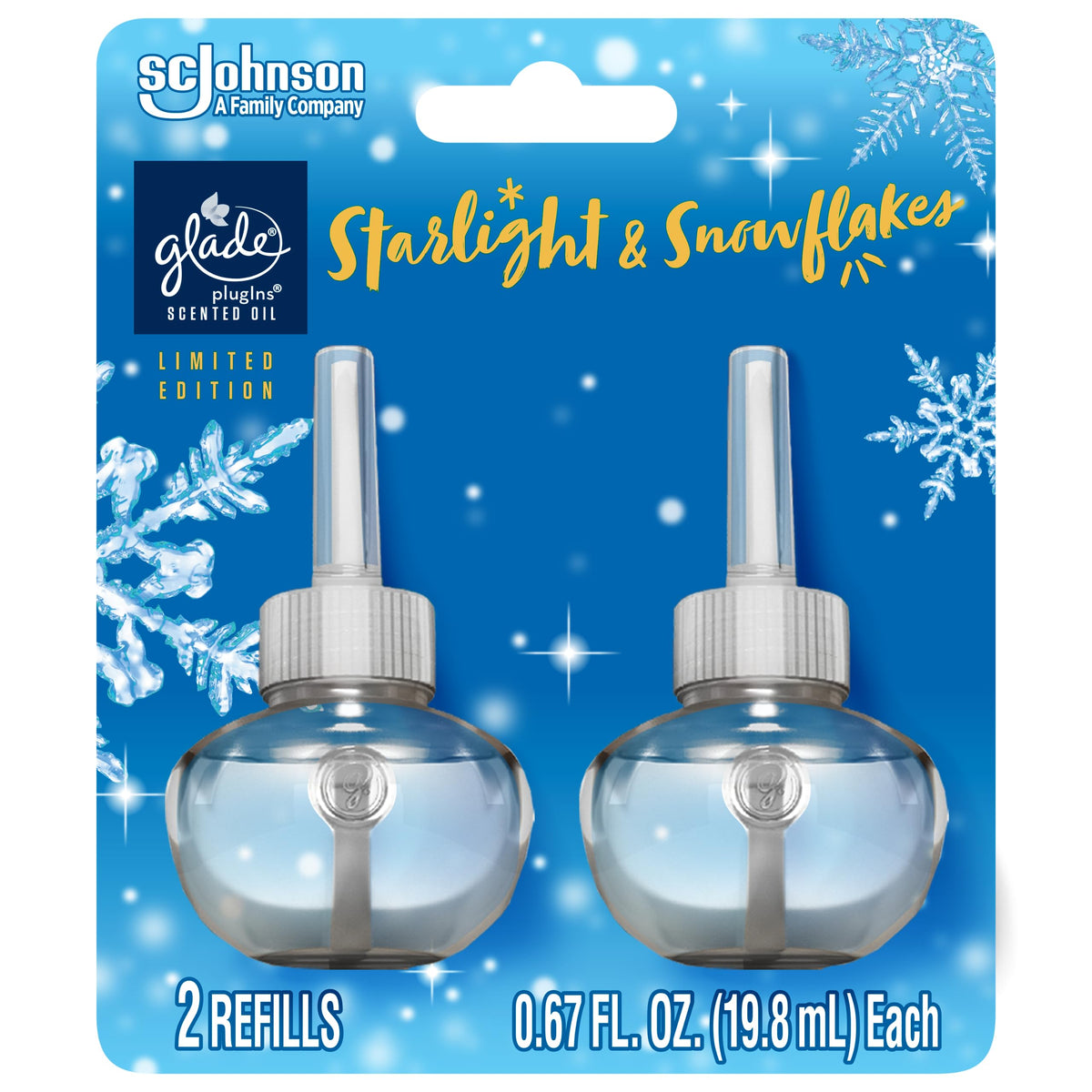 Glade Plugins Refills Air Freshener, Scented And Essential Oils For Home And Bathroom, Starlight & Snowflakes, 1.34 Fl Oz, 2 Cou