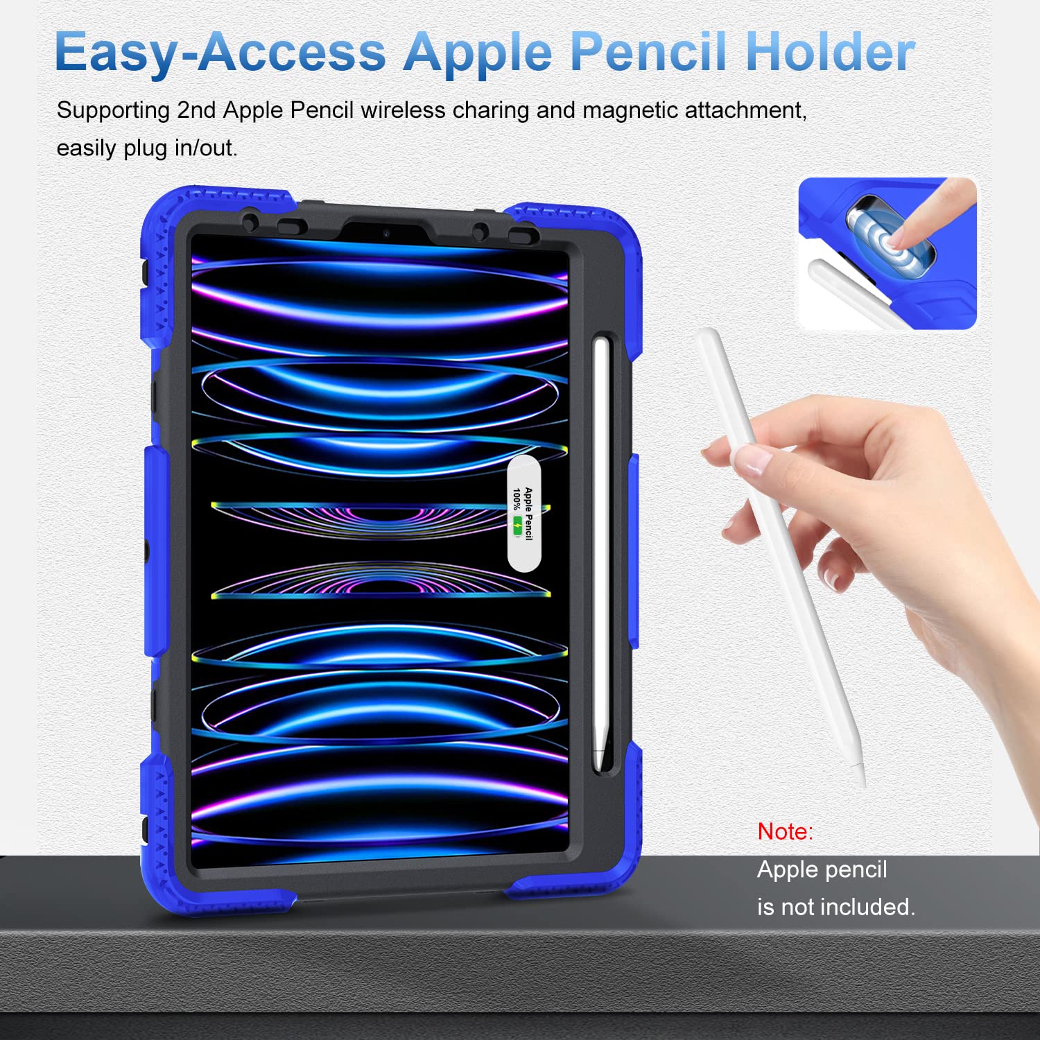 Supfives Case For Ipad Pro 11 Inch 2022, Upgraded Military Grade Shockproof Protector Silicone Cover Pencil Holder+ Handle+ Shou