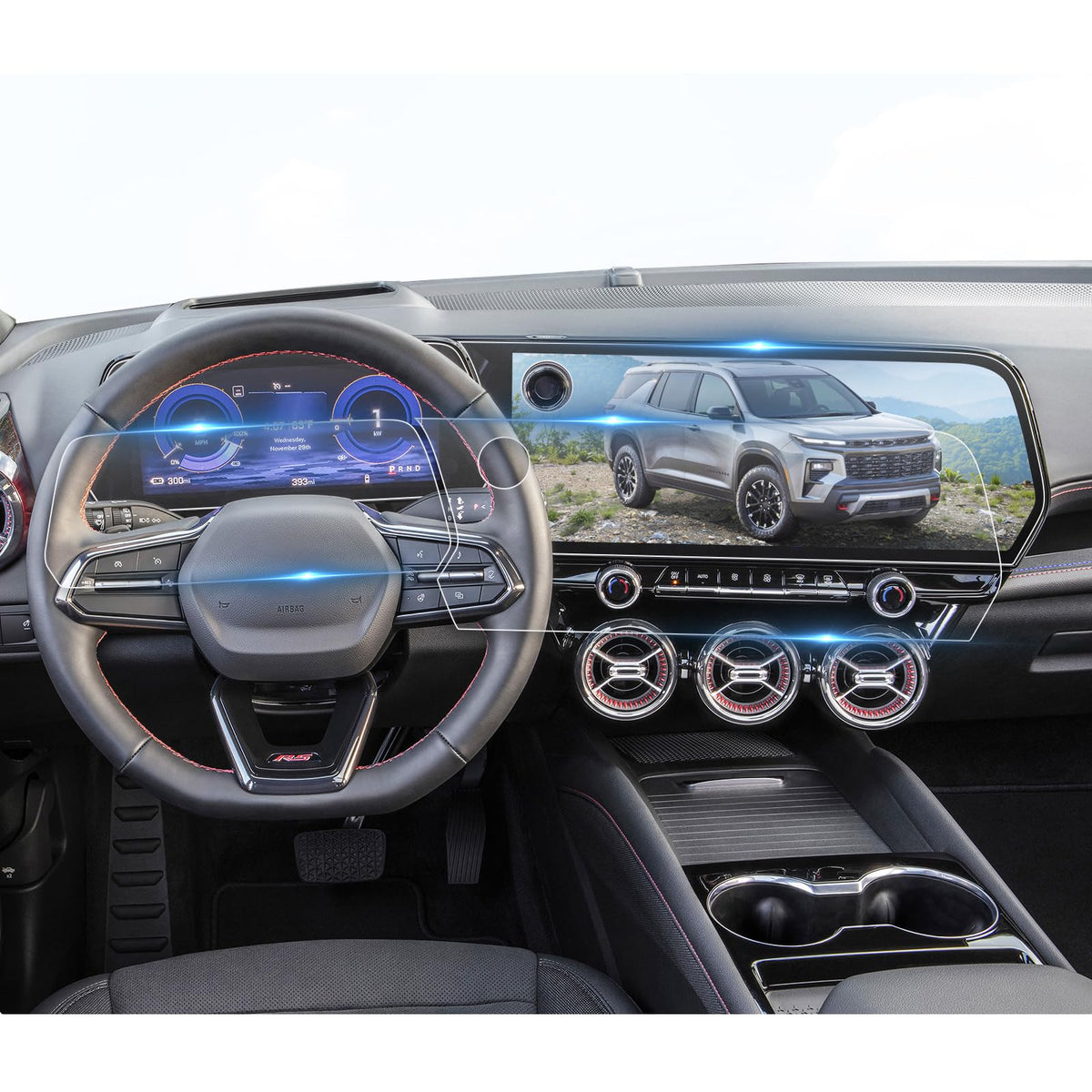 Bibibo 4Pcs 2024 2025 Chevy Traverse Screen Protector For 2024 2025 Chevrolet Traverse Rs/Z71/Lt/Ls 17.7'Navigation & 11'Dashboard Display Chevy Traverse Accessories 2024 Chevy Traverse Radio Screen Protector 2024 Traverse
