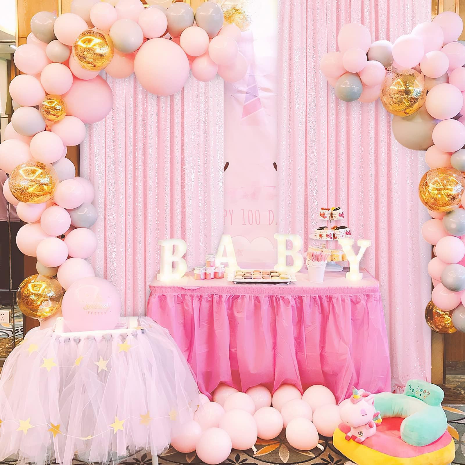 Pink Sequin Curtains 6 Pcs 2Ftx8Ft Sequin Photo Backdrop Wedding Glitter Fabric Backdrops Birthday Party Cake Table Background C