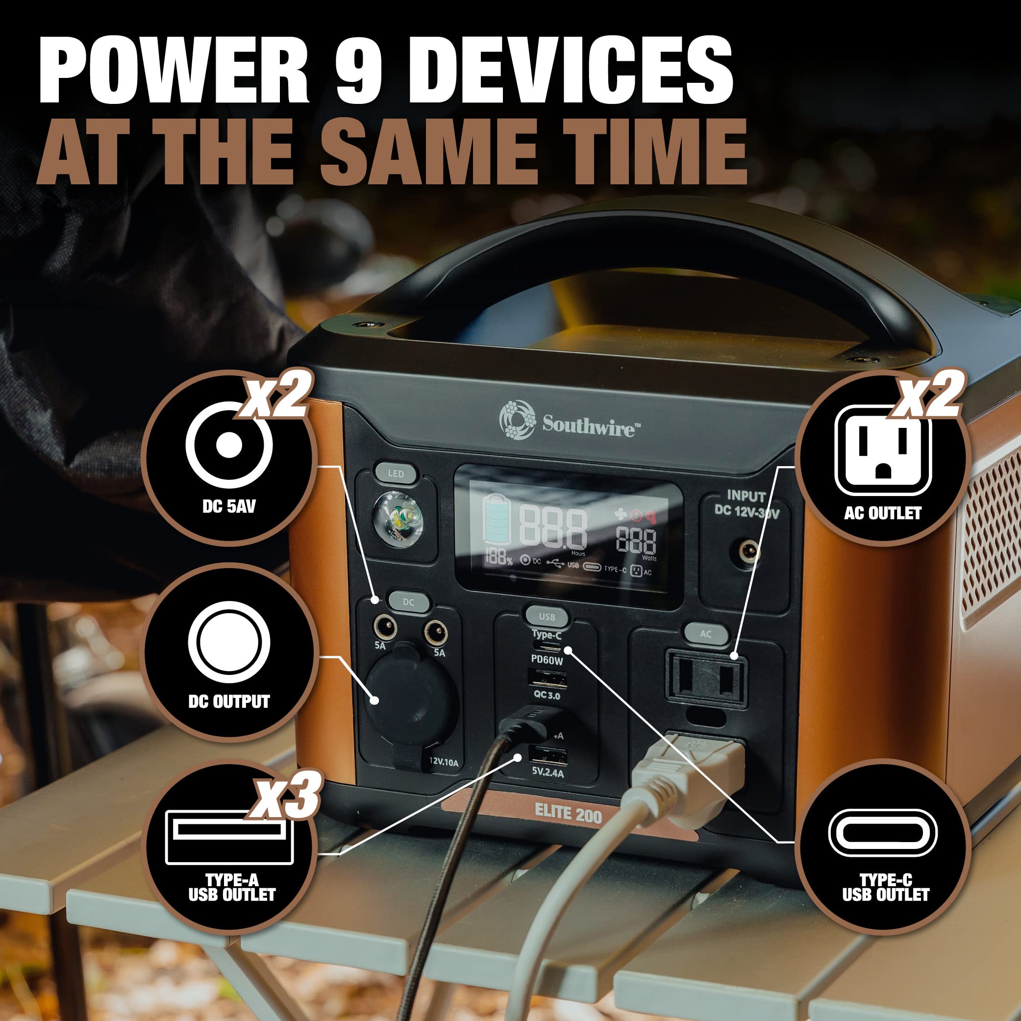 Southwire Elite 200 Series, 222Wh Backup Lithium Battery, 120V/200W Pure Sine Wave Ac Outlet, Solar Generator (Solar Panel Not I