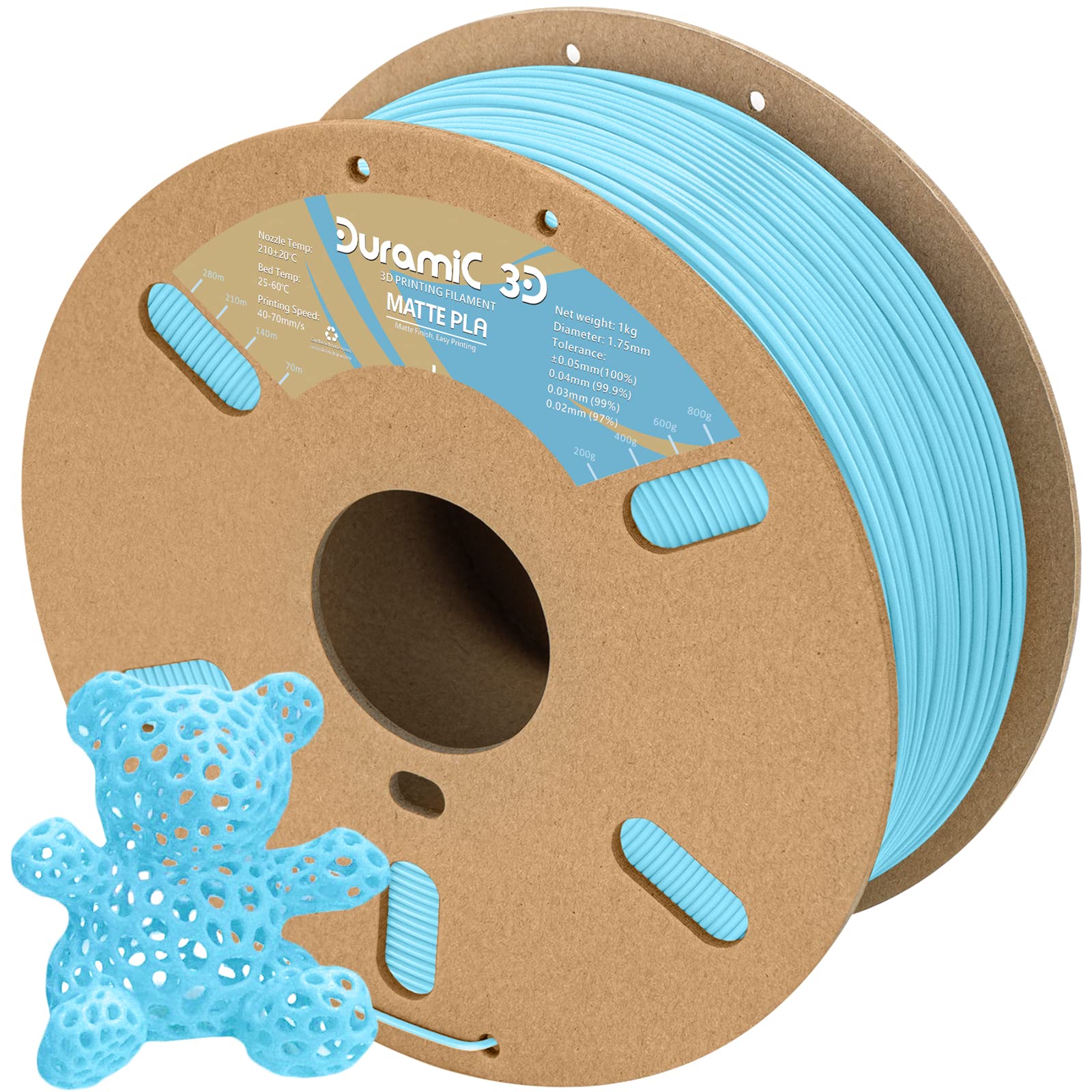 Duramic 3D Matte Pla Filament 1.75Mm Light Blue, 1Kg Cardboard Spool Matte Finish 3D Printer Filament Pla 1.75Mm Dimensional Acc