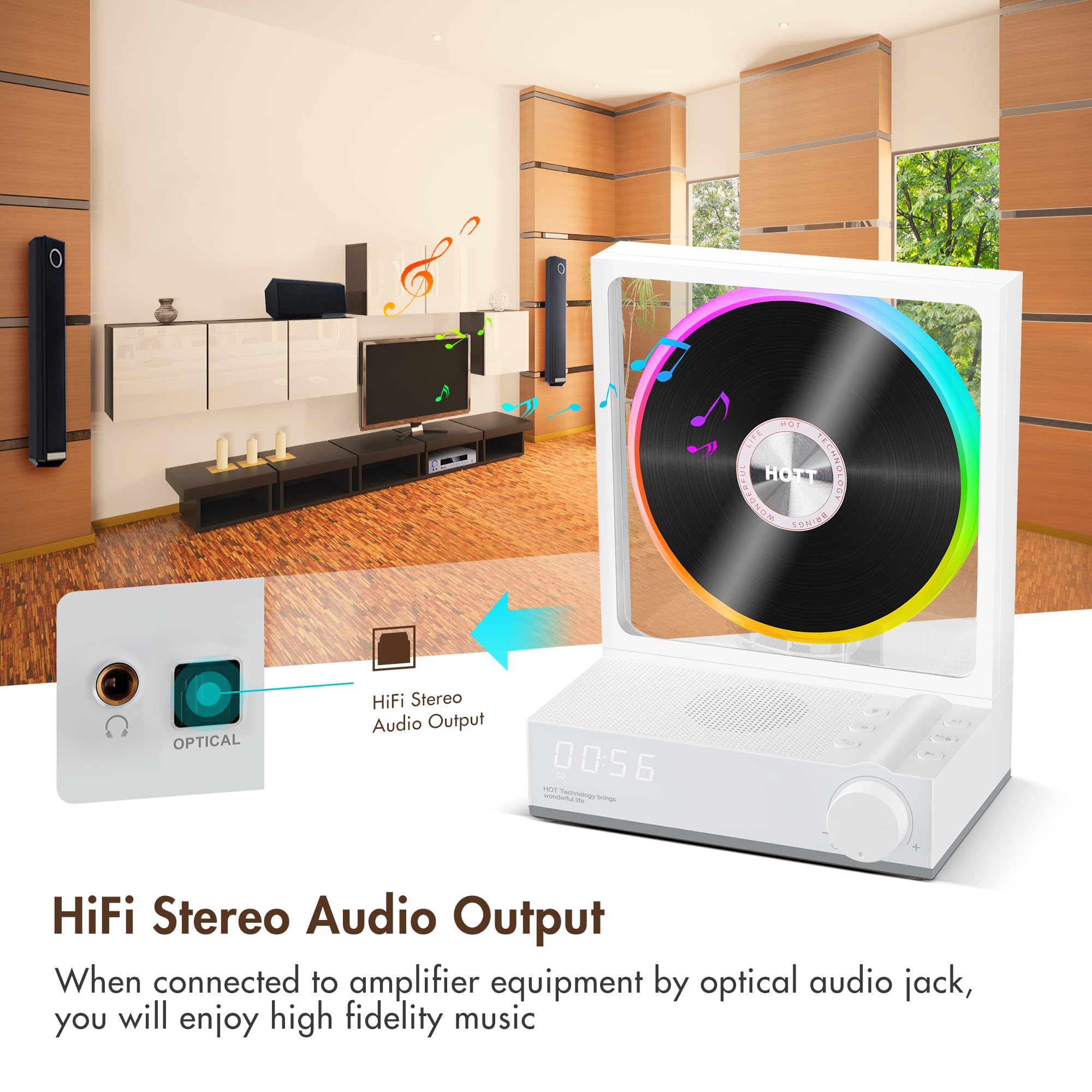 Bluetooth Desktop Cd Player With Speakers And Rgb Color Lights, Hott Home Bluetooth Cd Players With Hi Fi Stereo Sound,Remote Co
