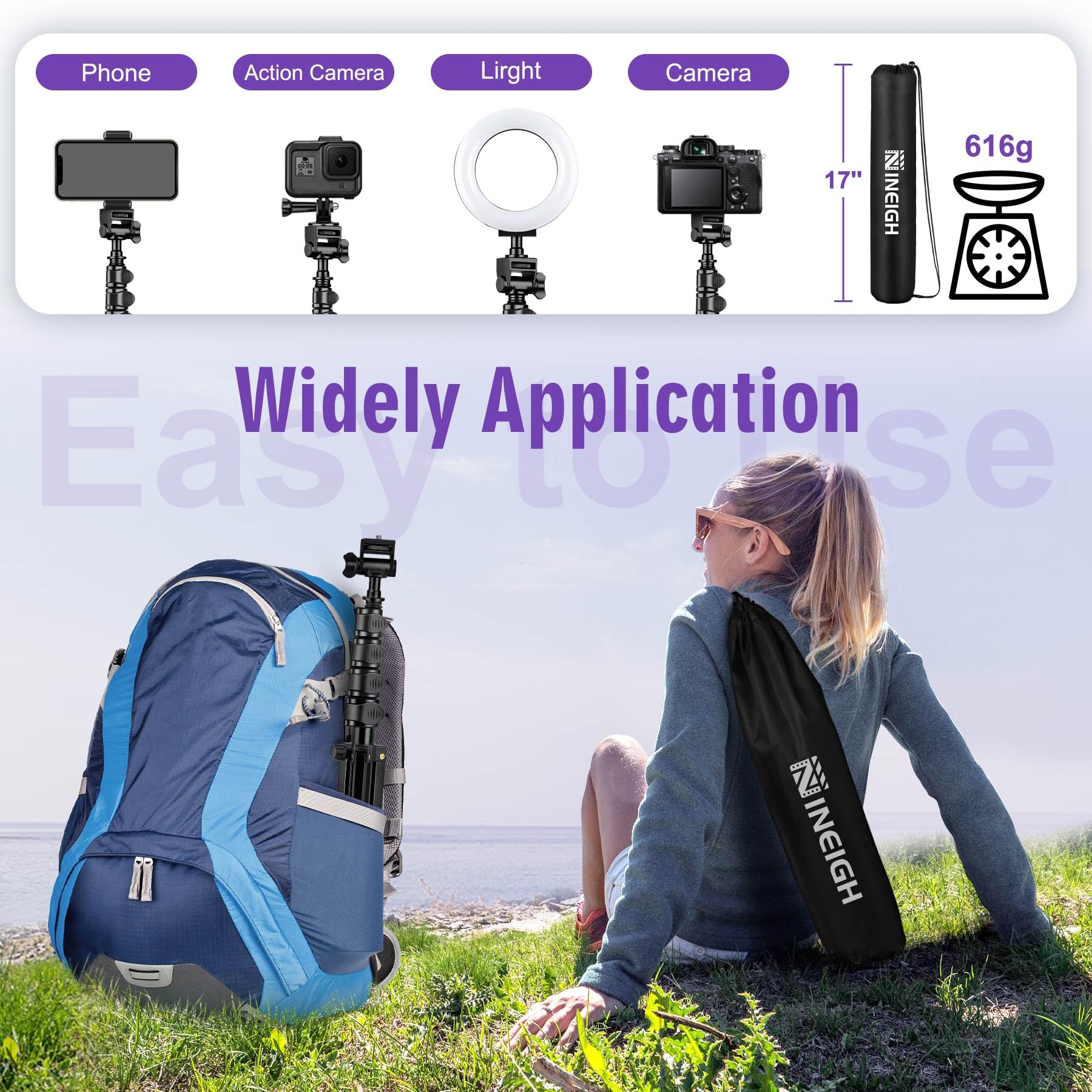 Nineigh 80'' Phone Tripod, Selfie Stick Cellphone Tripod, Aluminum Tripod Stand For Video Photo Vlog, Travel Phone Tripods With