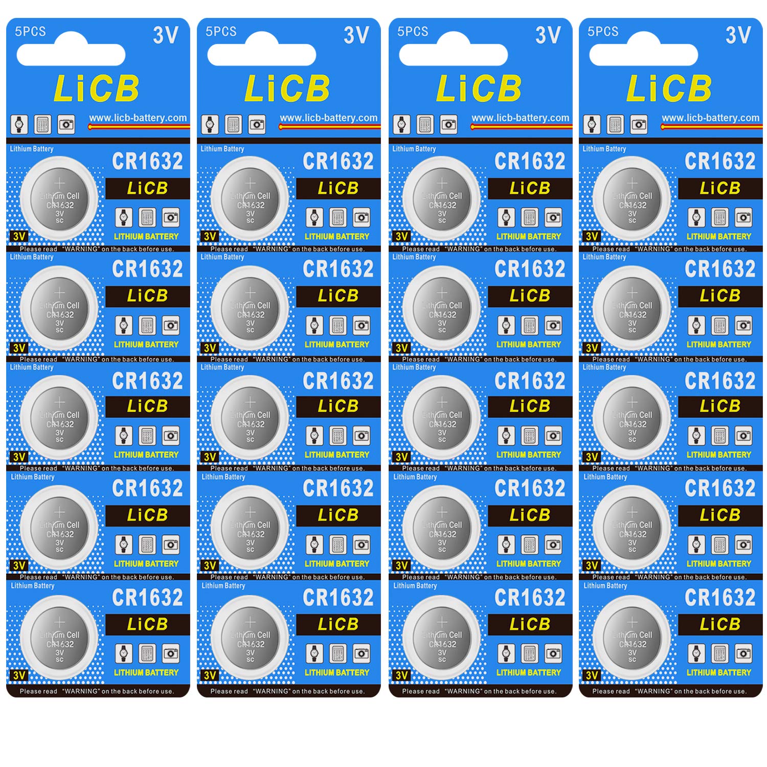 Licb 20 Pack Cr 1632 Batteries, Long Lasting & High Capacity Cr1632 Lithium Battery,3 Volt Cr1632 Coin & Button Cell For Car Rem