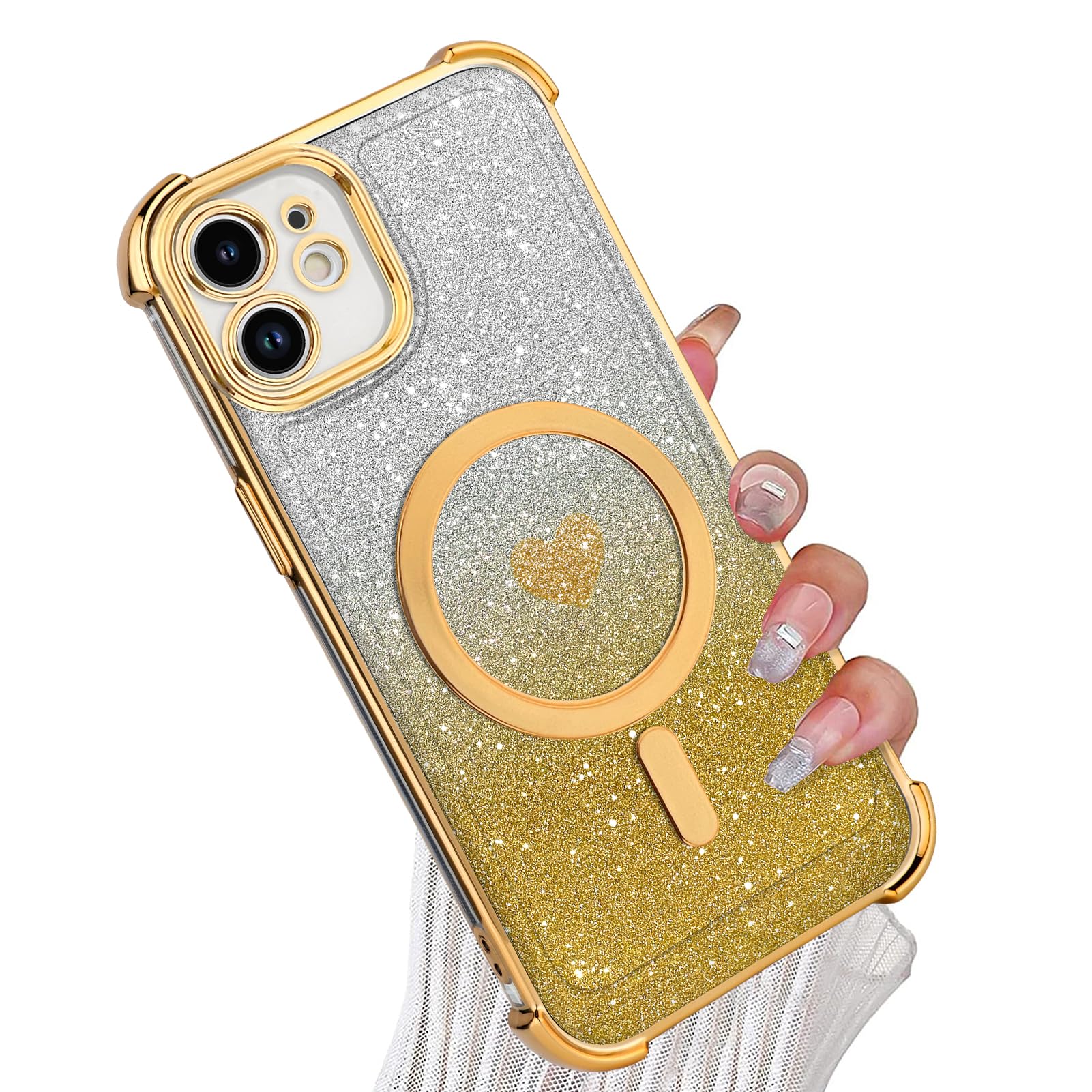 Tharlet Magnetic For Iphone 11 Case [Compatible With Magsafe] Glitter Cute Love Luxury Plating Plating Bling Clear Phone Case Wi