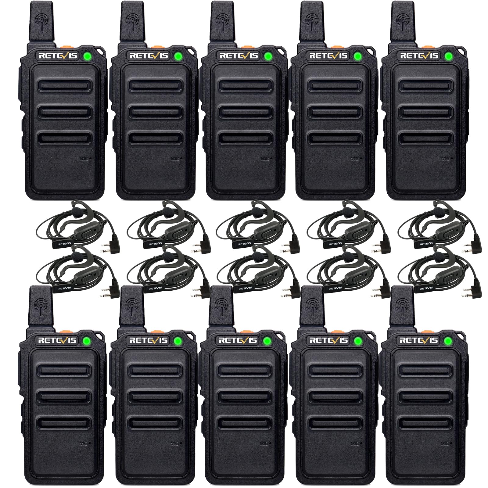 Retevis Rt19 Mini Walkie Talkie, Walkie Talkies With Earpiece, 1300Mah, Metal Clip, Portable, Compact Two Way Radio For Adults Business Office School Church Restaurant Retail(10 Pack)