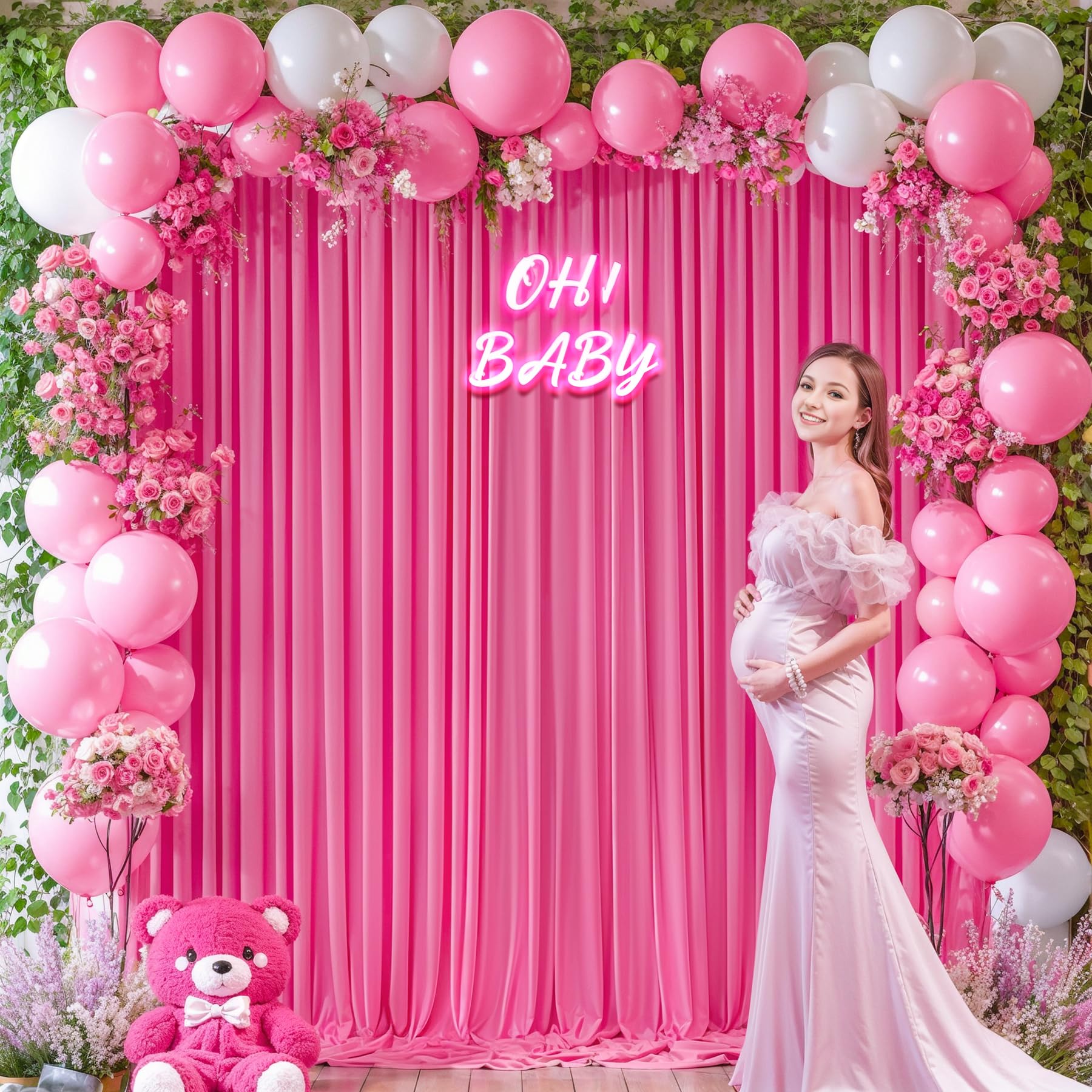 Hot Pink Backdrop Curtains For Parties 10Ft X 8Ft Polyester Wrinkle Free Drapes For Backdrop Fuchsia Curtains For Bridal Shower