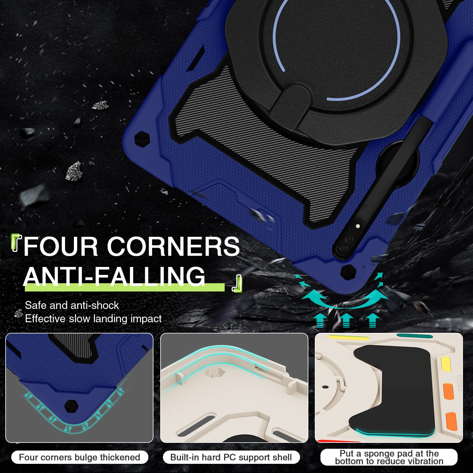 Dteck Galaxy Tab S8 Ultra Case 2022, Heavy Duty Rugged Military Grade Shockproof Case With S-Pen Holder & 360 Handle Kickstand F