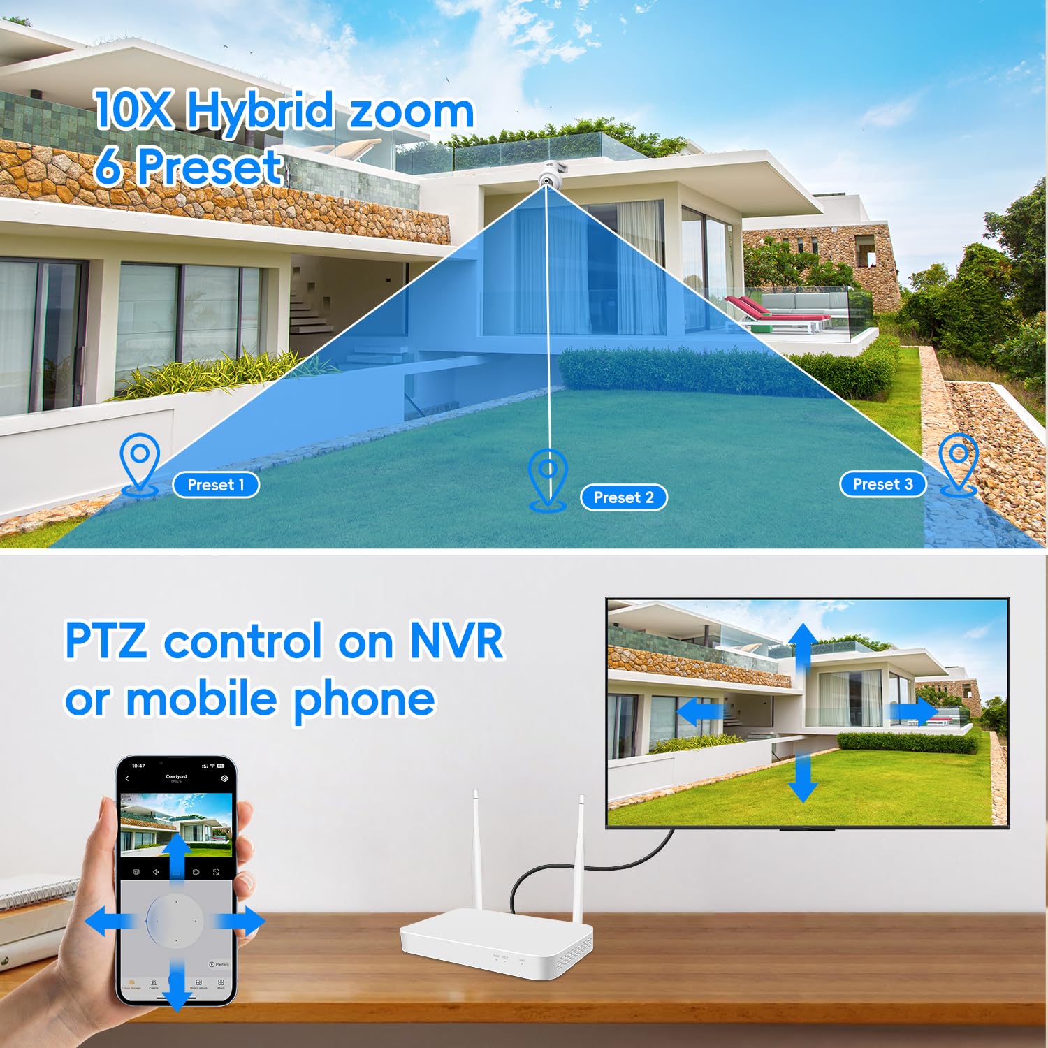 ? Auto Track &10X Hybrid Zoom? Mmq Dual Lens Wifi Security Camera System, 4Pcs Wireless Cameras Outdoor With 1T Hdd,10Ch Expanda