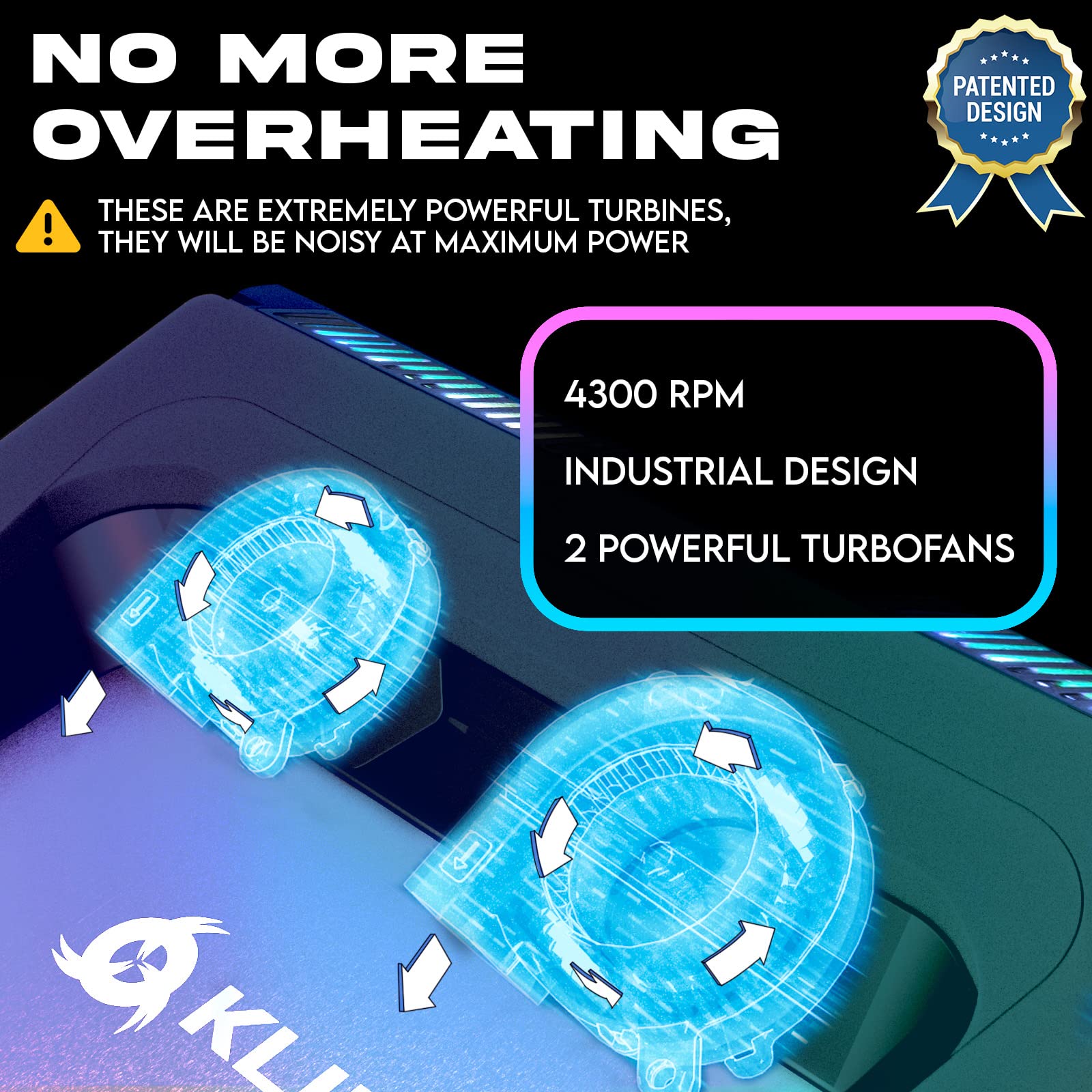 Klim Everest Laptop Cooling Pad | New 2024 | Powerful Turbo Fan 4300 Rpm Laptop Cooler | Sealed Foam For Maximum Performance | A