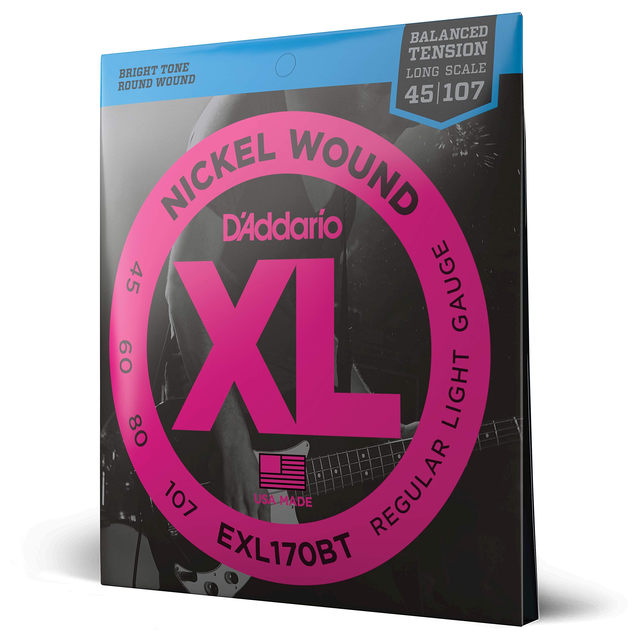 D'Addario Exl170Bt 45 107 Gauge Nickel Wound Bass Guitar Strings, Balanced Tension Light