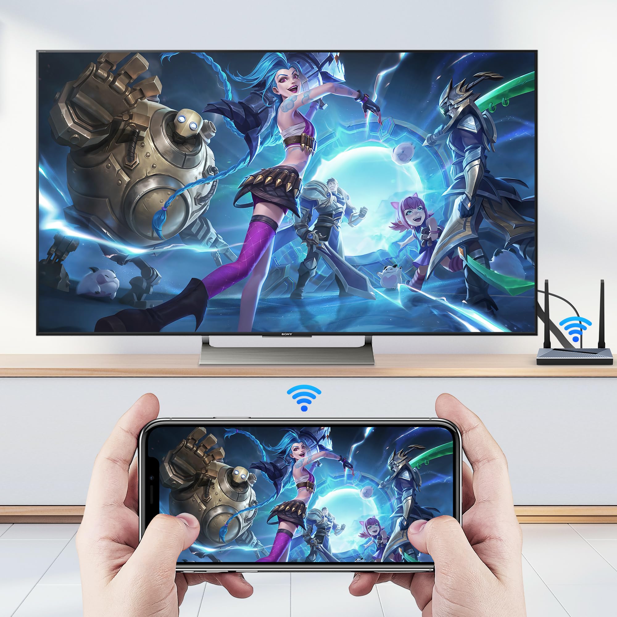 Wireless Hdmi Transmitter And Receiver With Wireless Hdmi Converter Dongle Adapter, Plug And Play Support 2.4/5Ghz 4K Decoding W