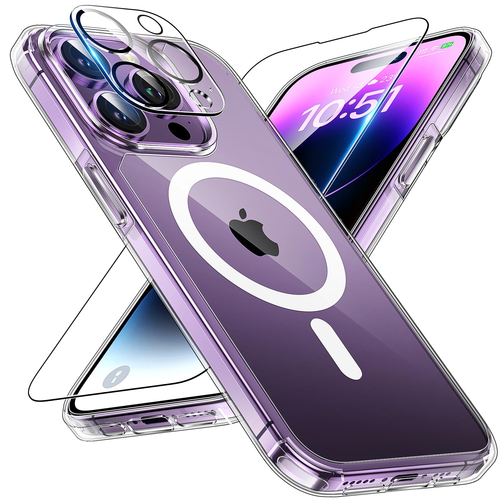 Tauri Magnetic For Iphone 14 Pro Max Case Clear, Compatible With Magsafe [Yellowing Resistant] With 2X Screen Protector + 2X Cam