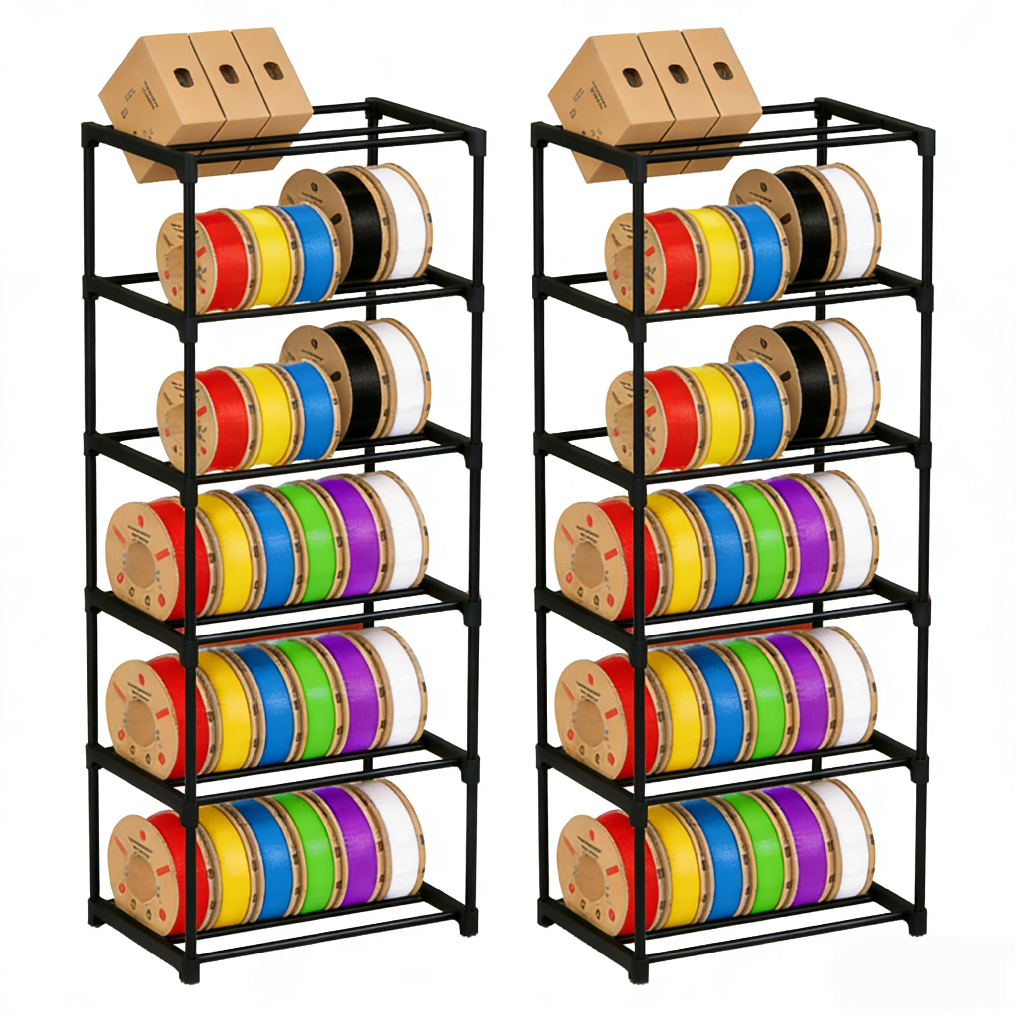 Hizypaixin Two 6-Tier 3D Printer Filament Storage Rack, Heavy Duty Metal Spool Holder Holds 72  1kg, Tool-Free Assembly, Modular