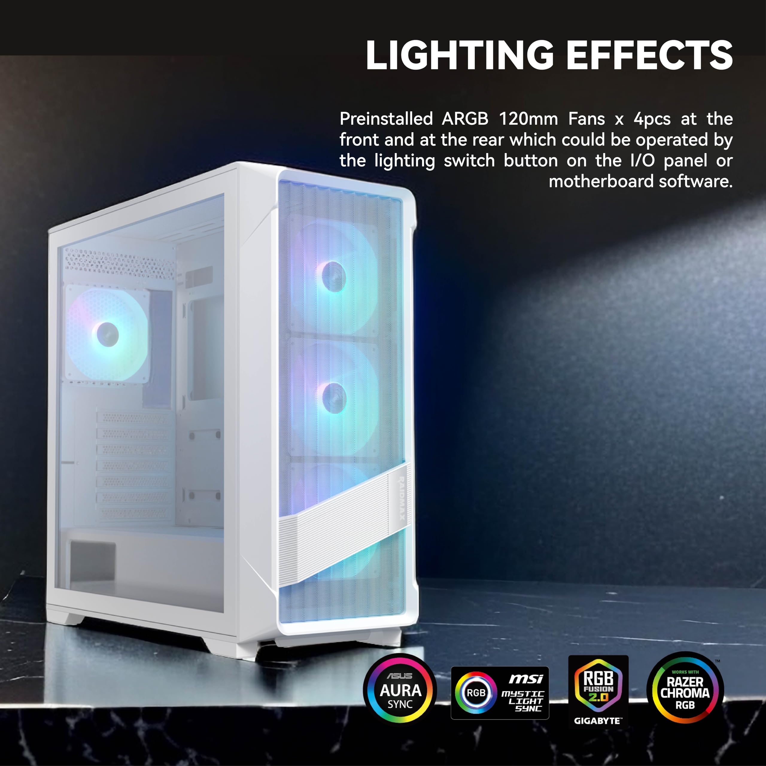 Raidmax X603 Atx Desktop Computer Gaming Pc Case Mid Tower Pc Case Pre Install X 4 Addressable Rgb Argb Fans Atx Usb 3.0 Tempere