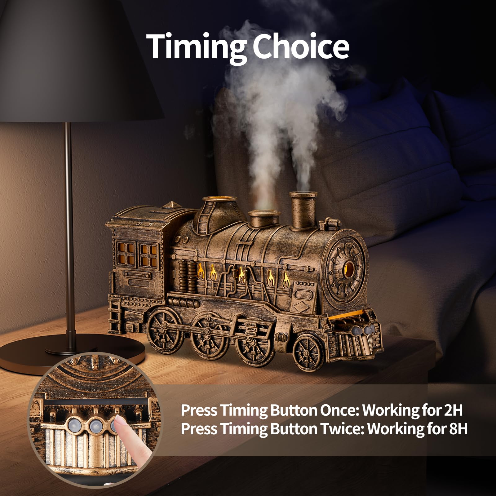 Humidifiers For Bedroom, Cool Quiet Steam Train Looking Mist Air Humidifier Diffuser For Home Baby Nursery & Plants And Auto Shu