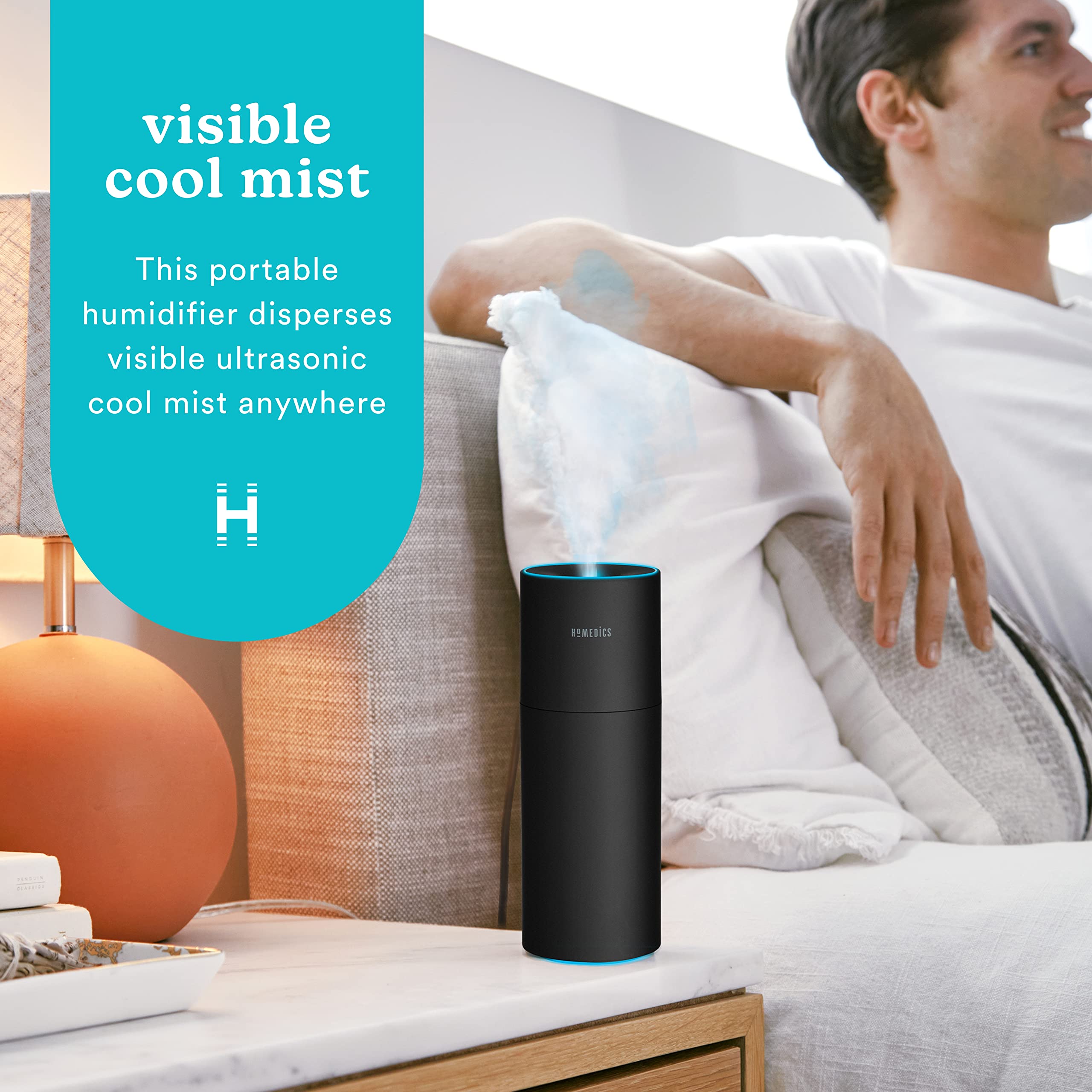 Homedics Portable Humidifier   Small Air Humidifiers For Bedroom, Plants, Office, Travel   Cool Mist Humidifiers, Color Changing