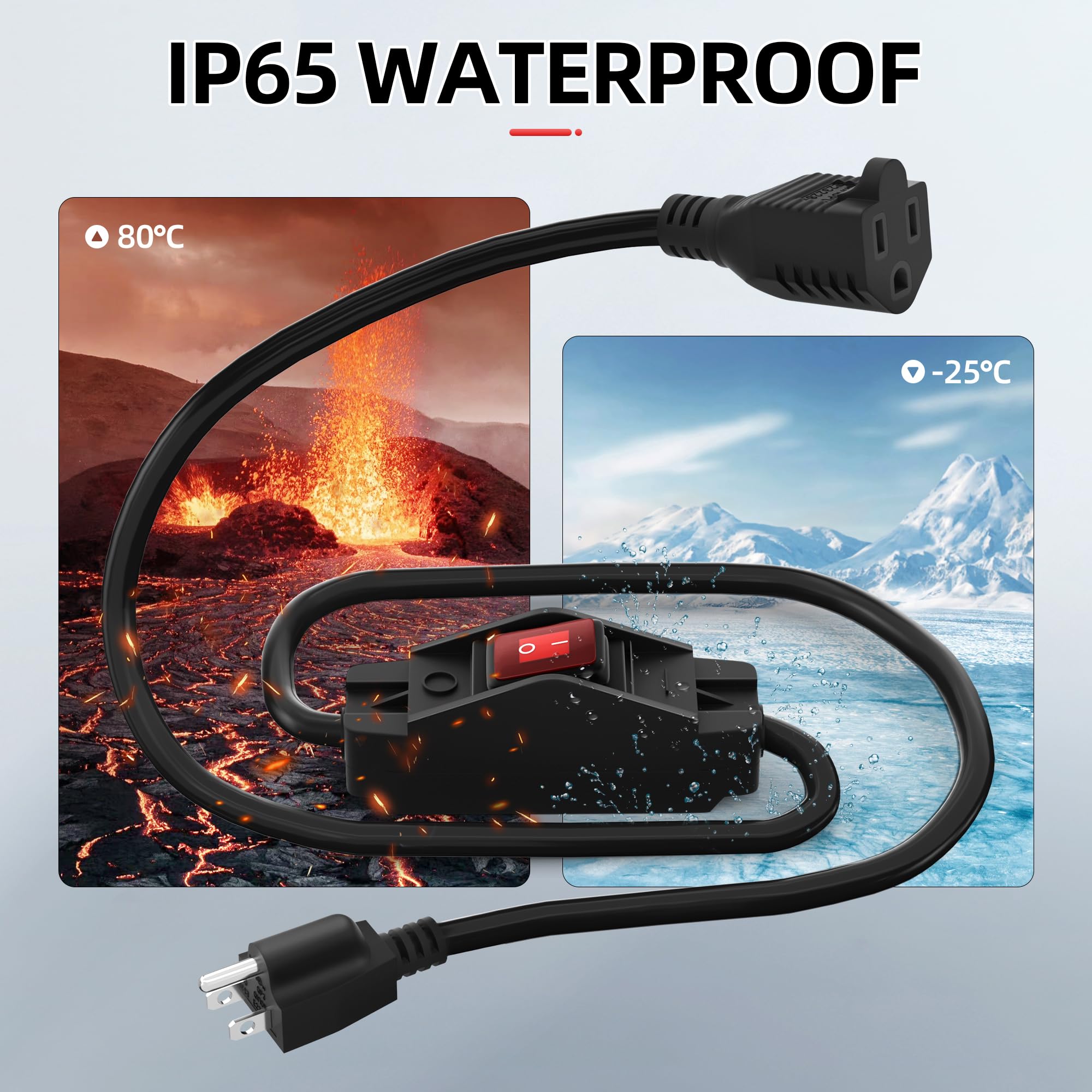 Joinfworld Switched Extension Cord 8 Ft Outdoor 14Awg 3 Prong Extension Cord With Switch On/Off 15A 125V Waterproof Lighted Inli