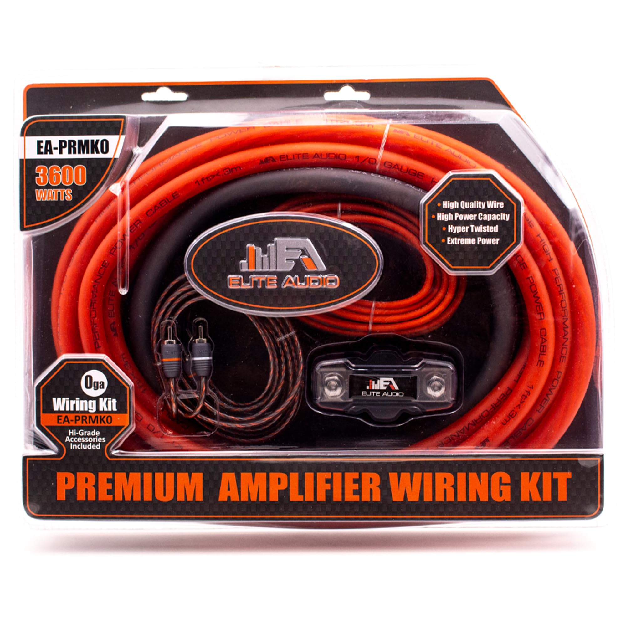 Elite Audio Ea Prmk0 Amp Wiring Kit   3600W Max Power   Copper Clad Aluminum Wire, High Power Capacity, Hyper Twisted Wires, 0 G
