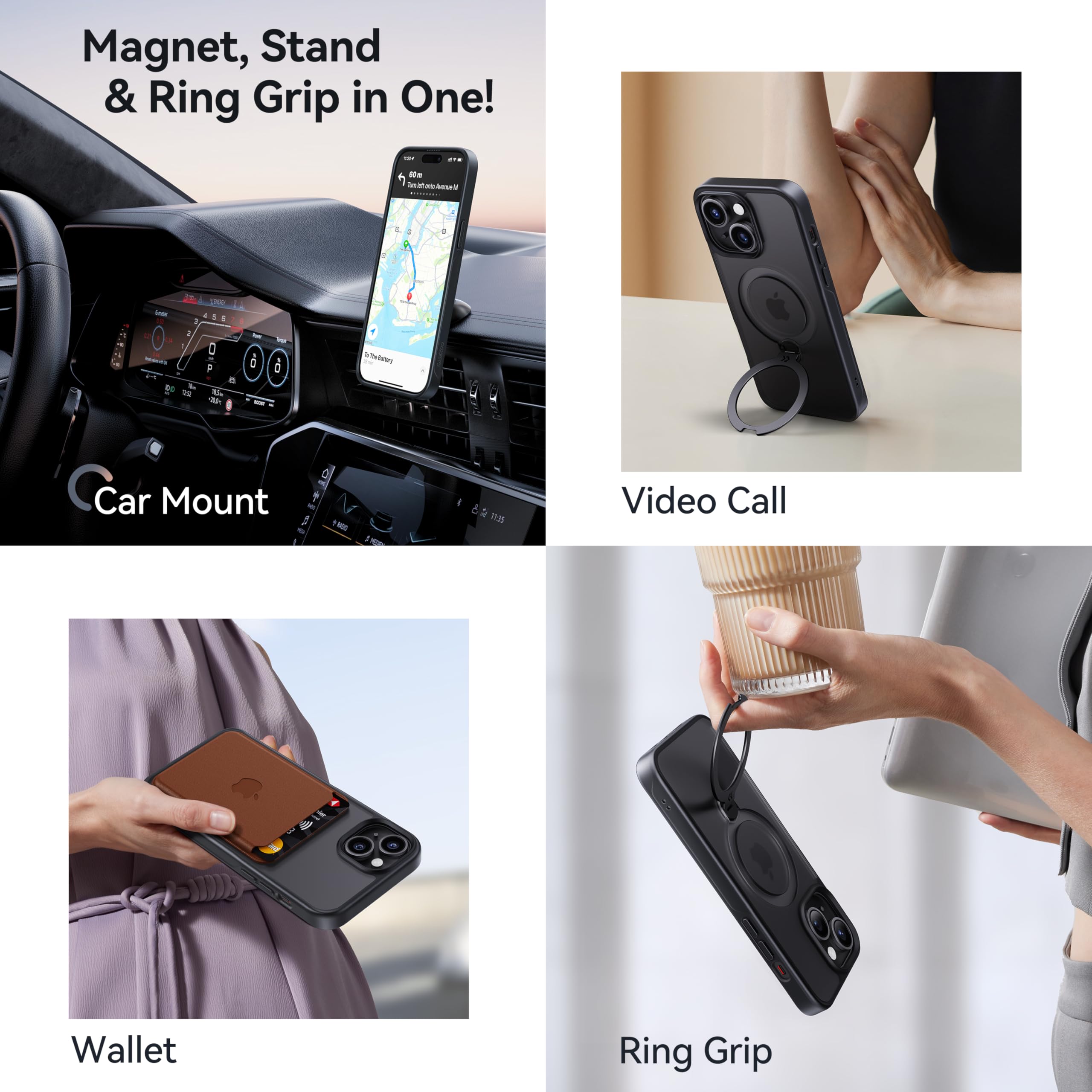 Casekoo Patented 360 Spin Magnetic Stand For Iphone 15 Case [Military Drop Protection] [Compatible With Magsafe] Shockproof Matt