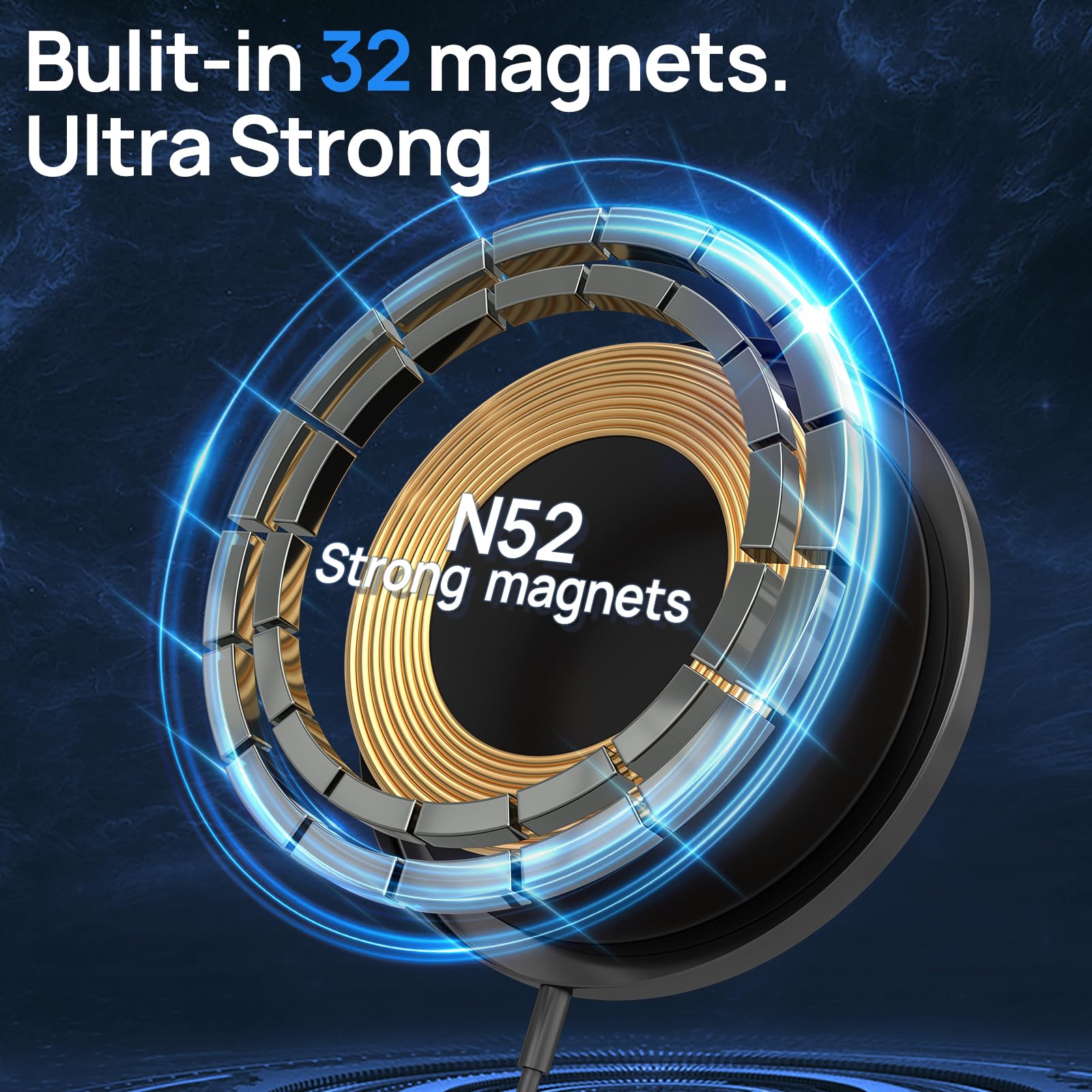 Qiruicomy MagEase 15W Magnetic Wireless Charger, Mag-Safe for iPhone 14/13/12, AirPods, USB-C Cable, Blue