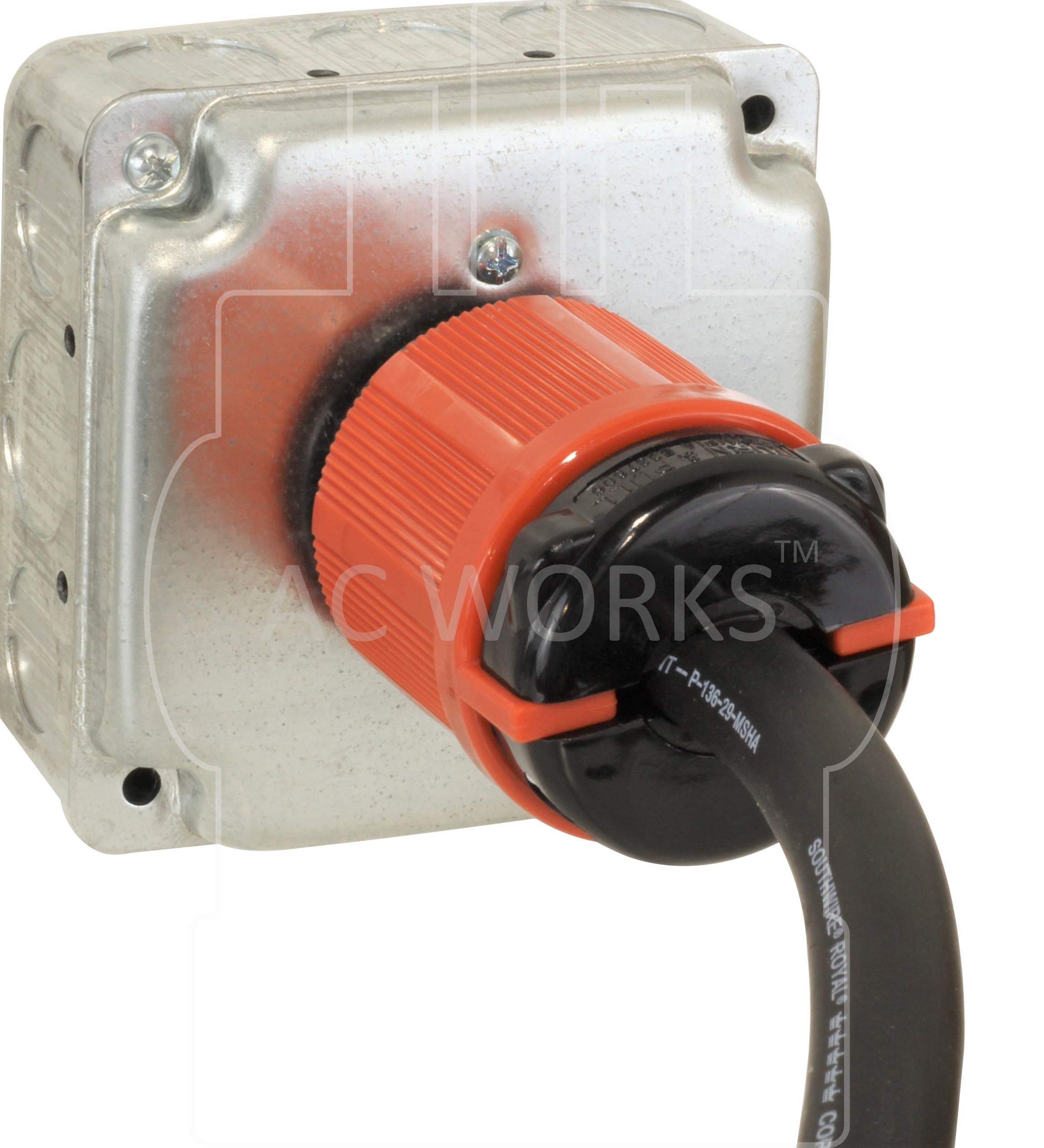 Ac Works [L1520Pr] Soow 12/4 Nema L15 20 20A 3 Phase 250V Industrial Rubber Extension Cord (10Ft)
