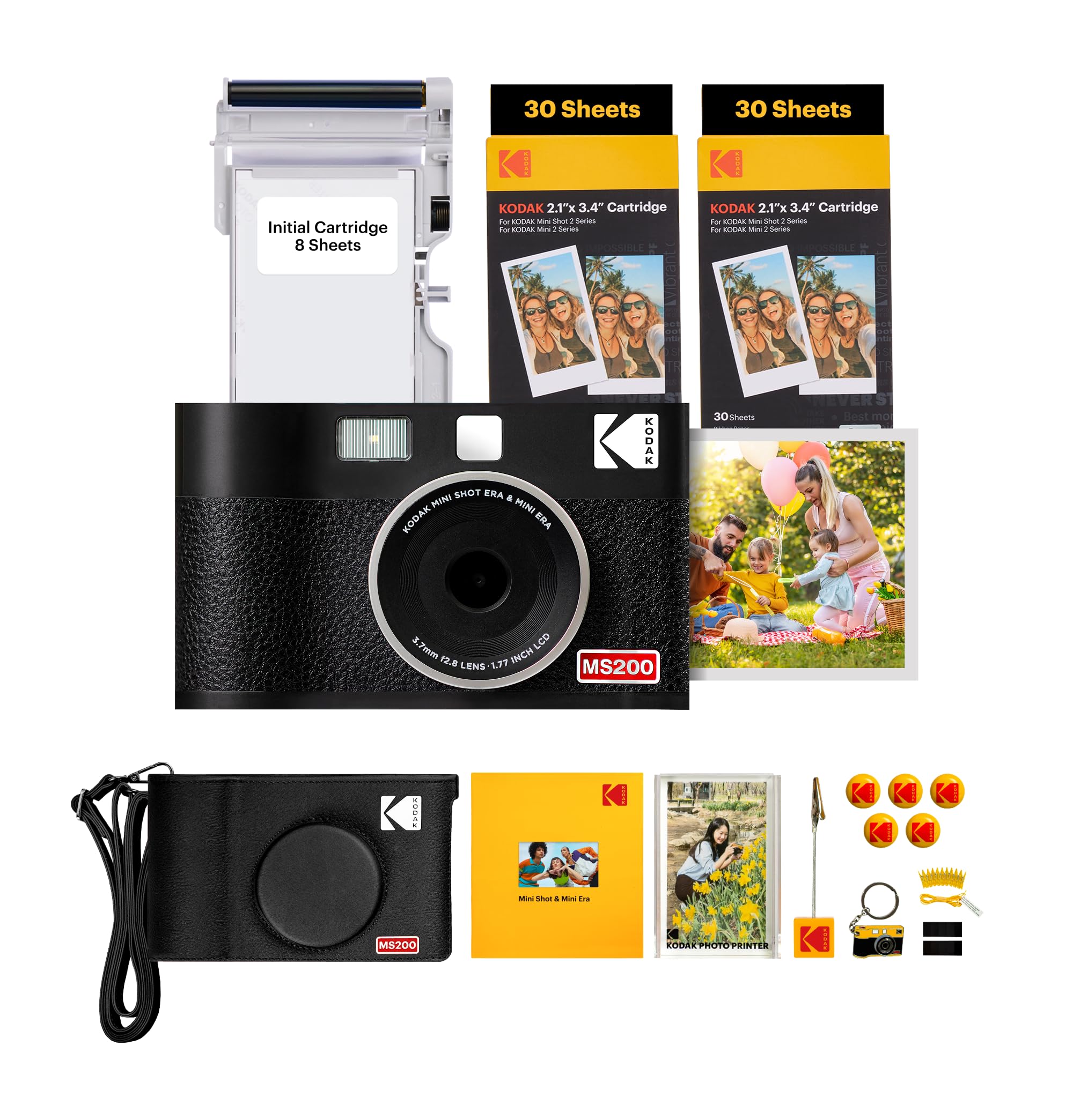 KODAK Mini Shot 2 ERA 4PASS 2-in-1 Instant Camera and Photo Printer (Black, Camera + Initial 8 Sheets + 60 Sheets + Accessories)