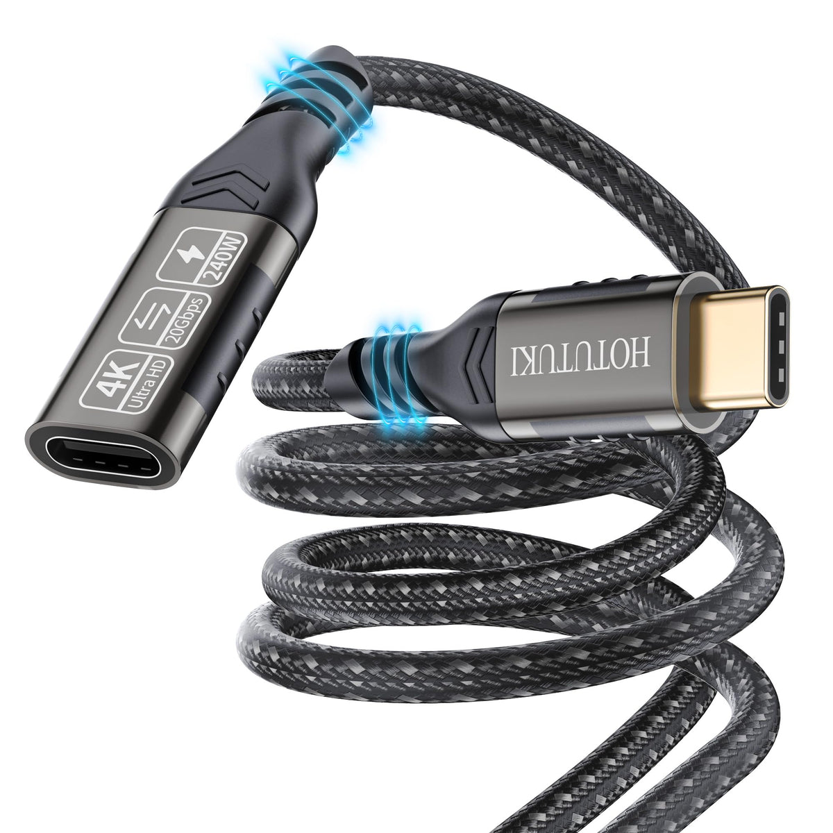 Hotutuki Usb C Extension Cable 20Gbps, Usb 3.2 Extension Cable 6.6Ft Ultra Hd 4K@60Hz 240W Charging 20Gbps Data Transfer Usb C 3