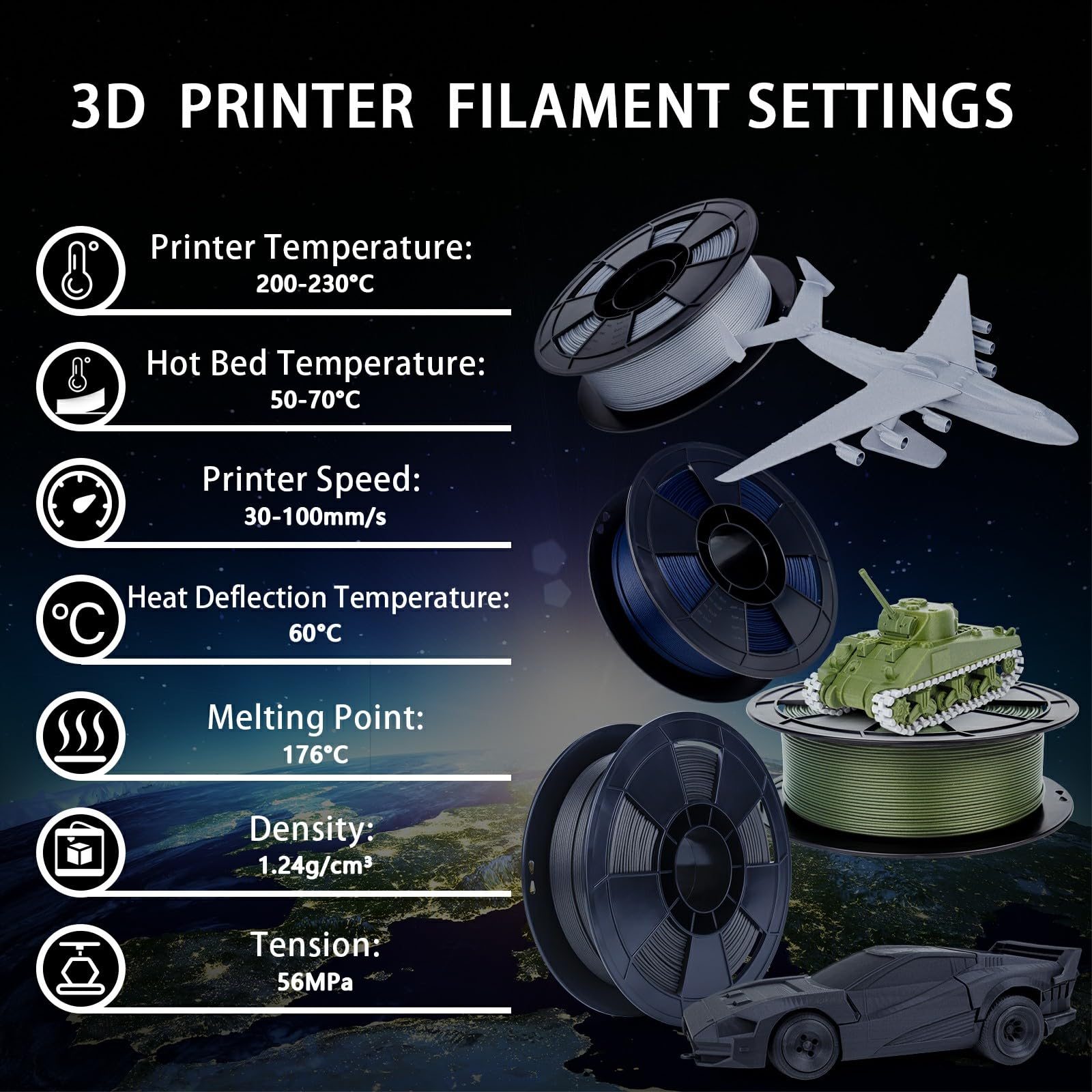 Ziro Carbon Fiber Pla Filament 1.75Mm, Cf-Pla 3D Printer Filament, Reinforced Pla Colorful 0.8Kg, 15% Carbon Fiber Contained Spo