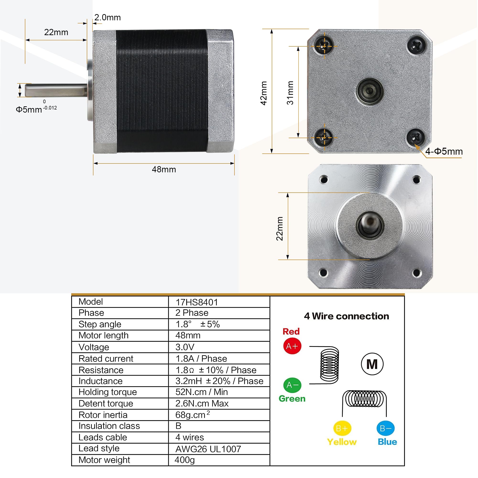 Cnctopbaos Nema17 Stepper Motor,78Oz In 48Mm 1.8A 1.8Degree,2 Phase High Torque Hybrid Cnc Stepper Motor,4 Lead Wire For Cnc Rou