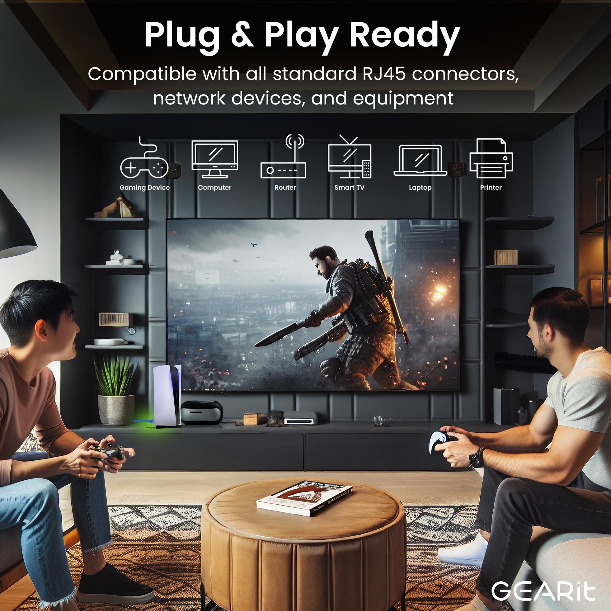 Gearit Cat 6 Ethernet Cable Pack - 5-Pack 6 Ft Cat6 Ethernet Patch Cables | Rj45 Network Patch Cable, 10 Gbps Snagless Gold-Plat