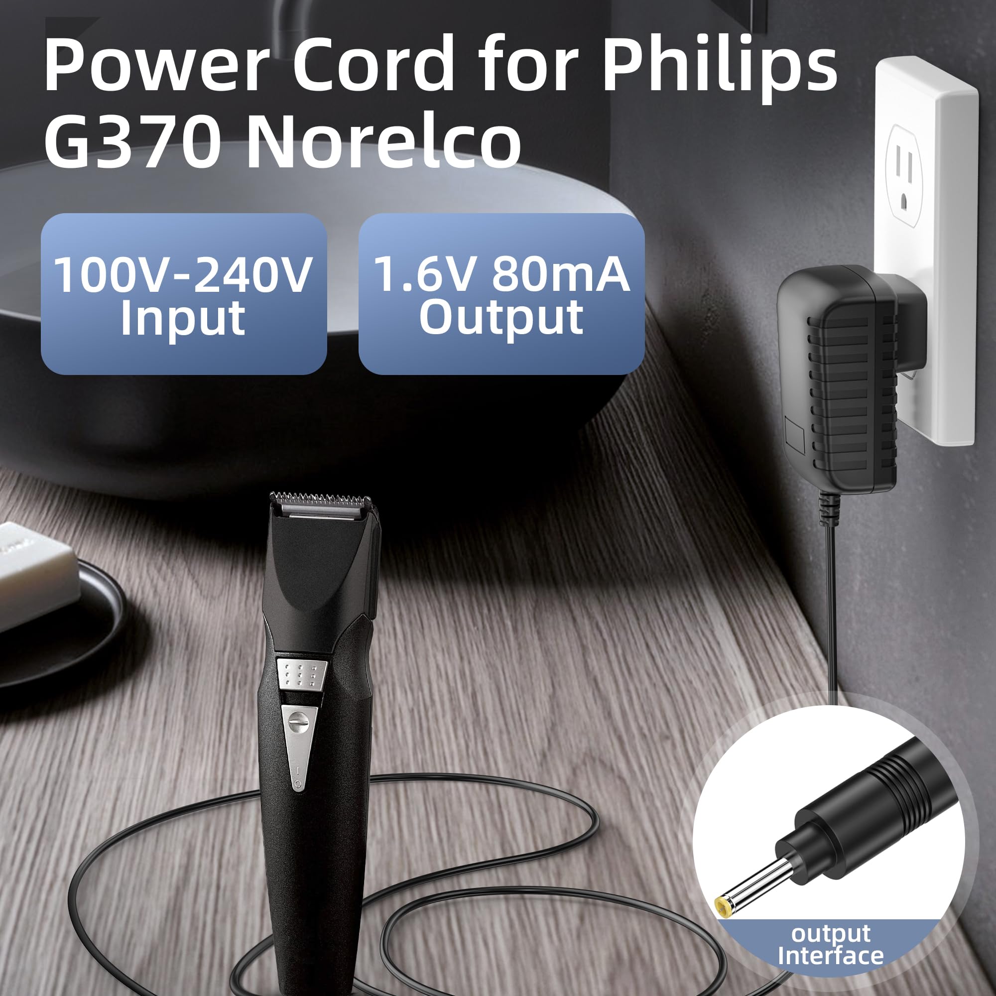 Tevsinpo 1.6V Power Cord For Philips Norelco G370 G250 G270 G290 G380 D350 G390, G470, G480 Grooming System Charger Replacement