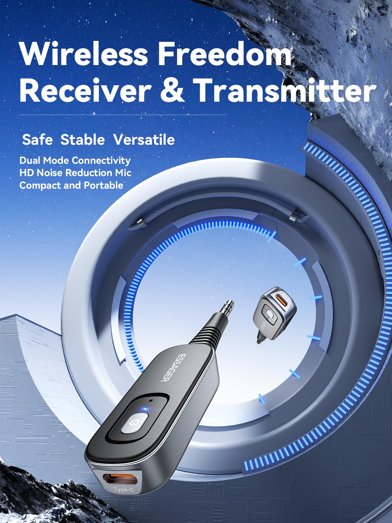 Bluetooth 5.1 Aux Adapter Receiver & Transmitter Rechargeable For Airpods Headphones Speaker, 3.5Mm Aux Audio Jack Adapter For A