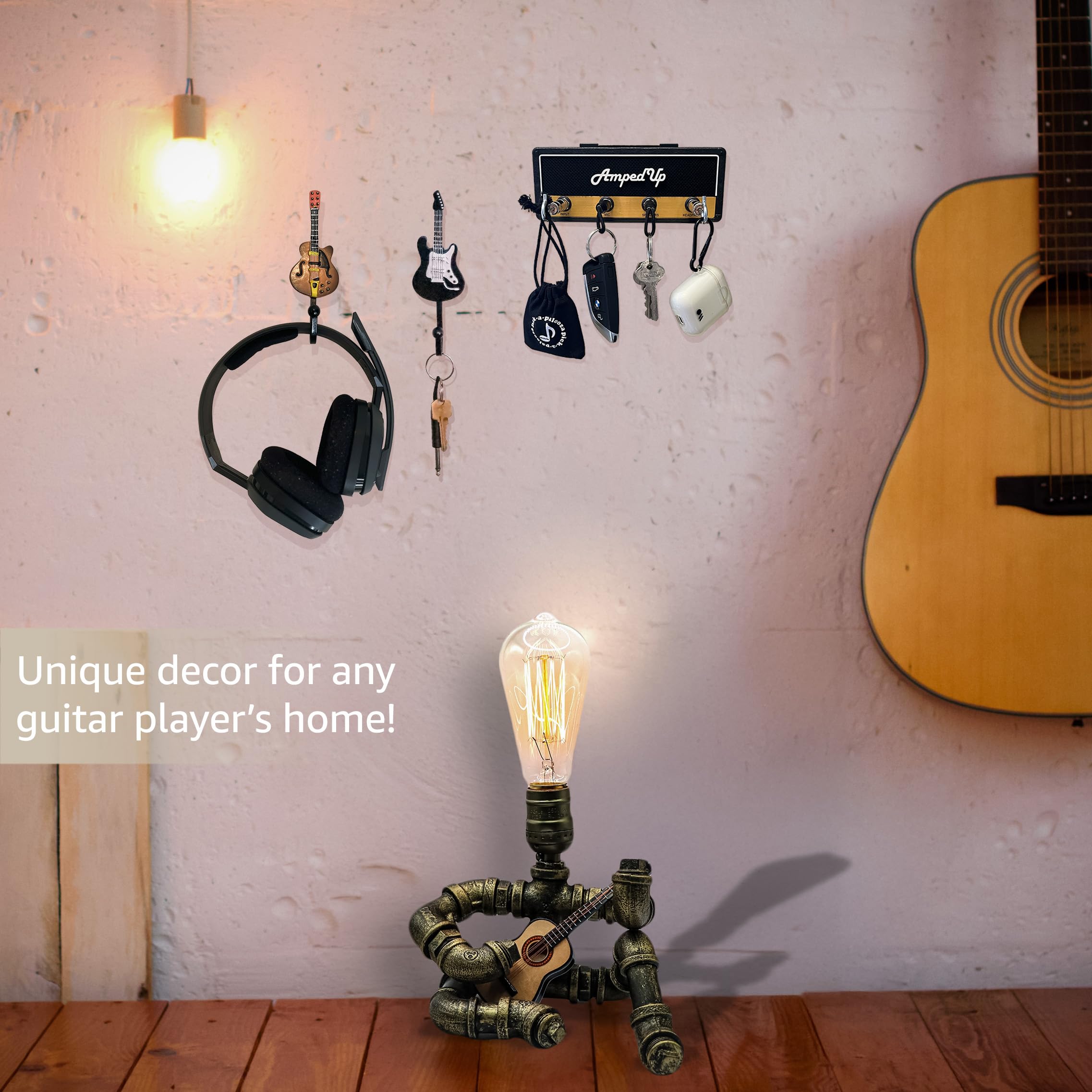 Pick A Palooza: Wall Mounted Guitar Amplifier Style Key Hanger And Key Chain Holder, Speaker Style With Acoustic Guitar Coat Hoo
