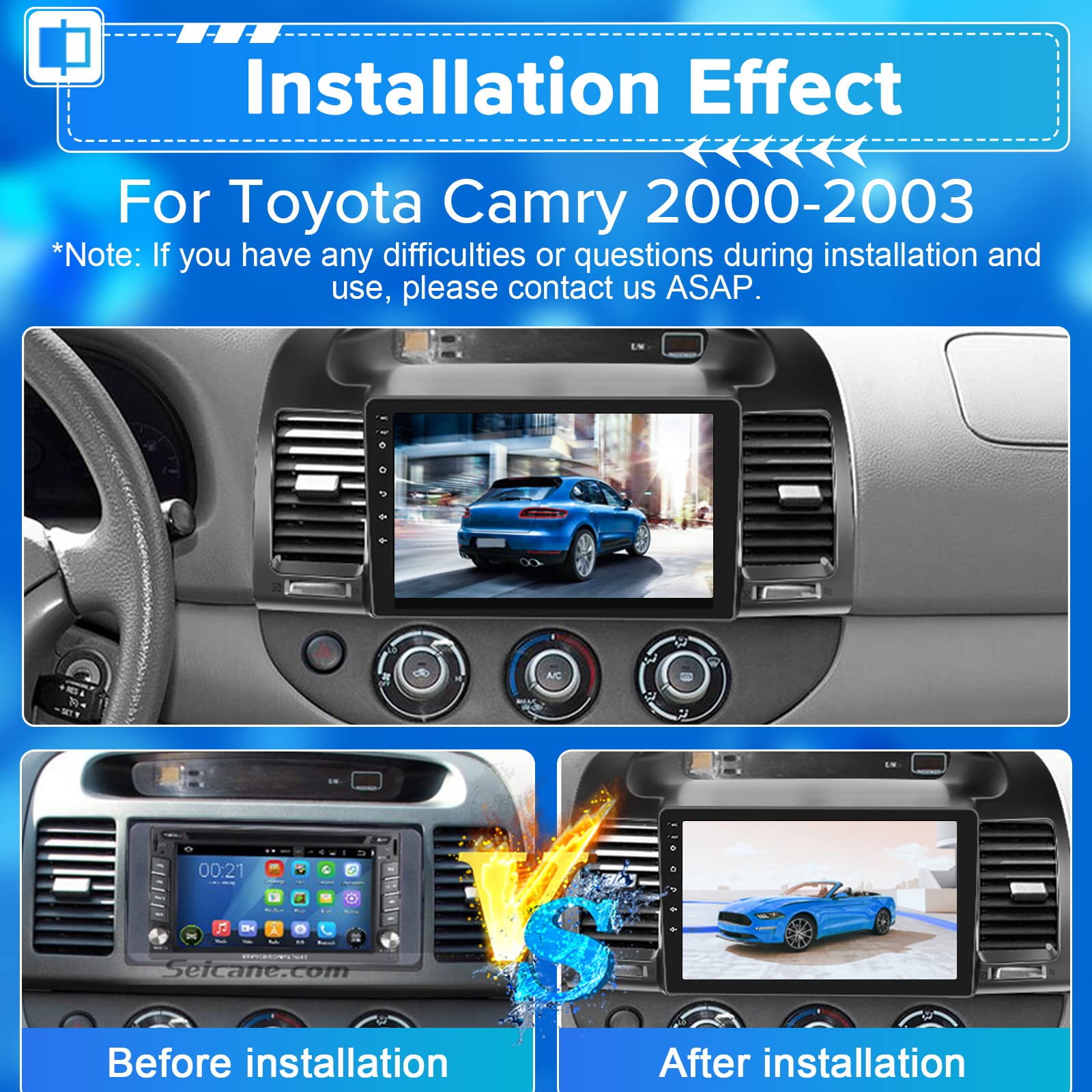 (1+32G) For 2001 2006 Toyota Camry Android 13 Radio, Roinvou 9 Inch Touch Screen Radio Dash Kit With Backup Camera, In Dash Gps