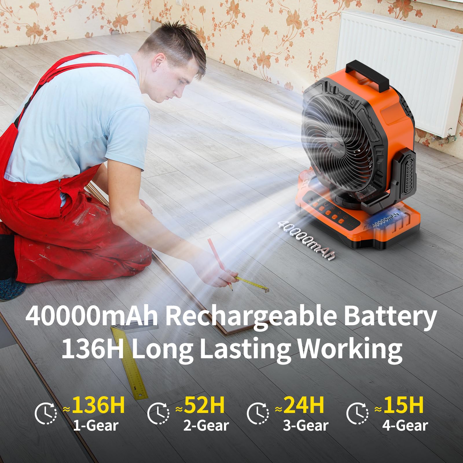 Socool 40000Mah Camping Fan Rechargeable, Battery Operated Portable Outdoor Fan Remote, 136Hrs & 4-Speed Cordless Oscillating, T