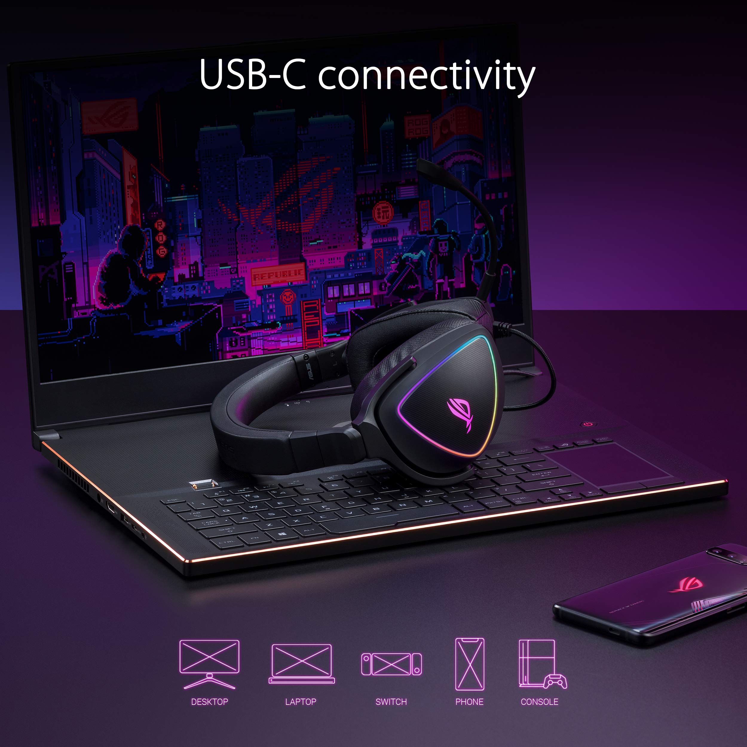 Asus Rog Delta S Gaming Headset With Usb C | Ai Powered Noise Canceling Microphone | Over Ear Headphones For Pc, Mac, Nintendo S