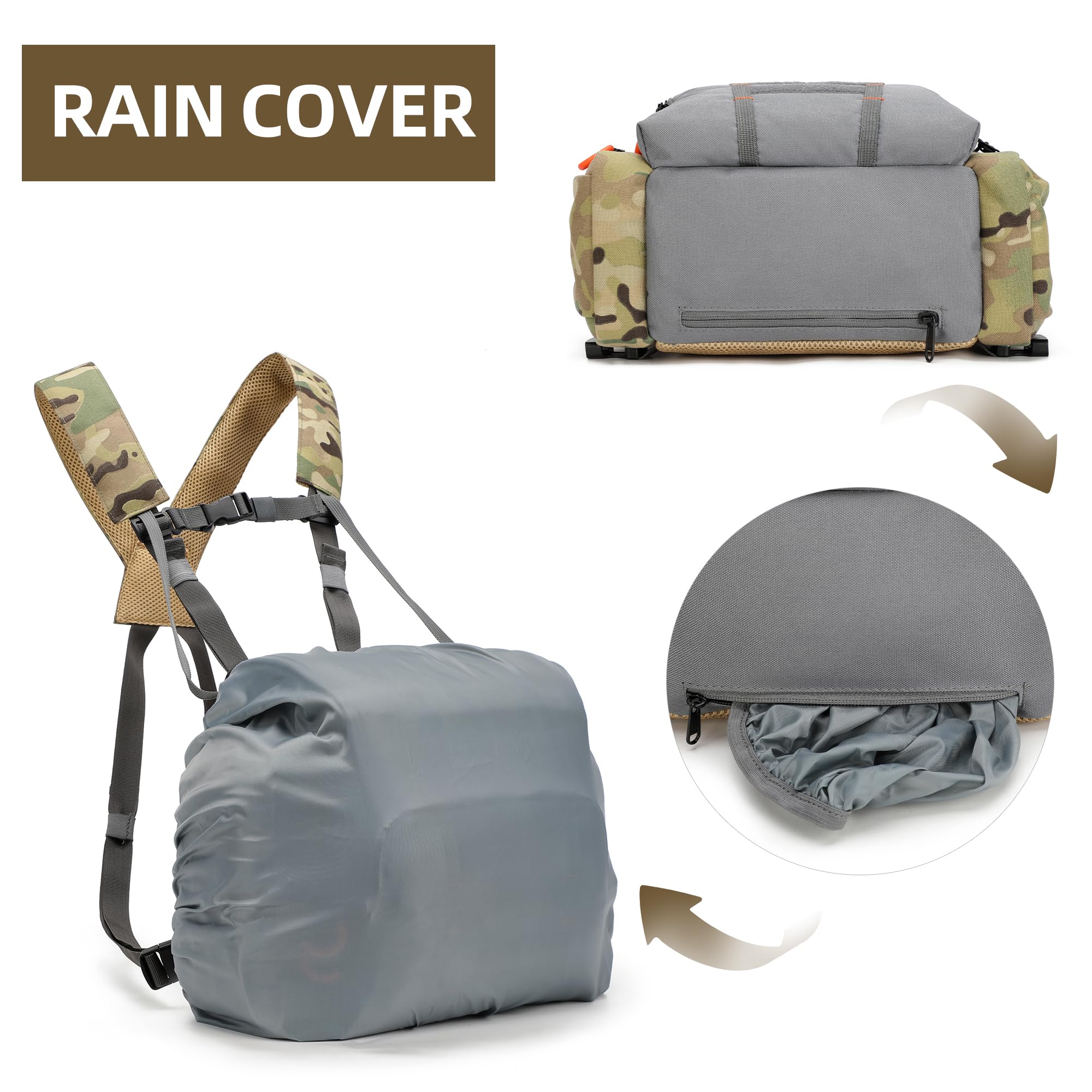 Turnway Binocular Harness Chest Pack Large Capacity, Adjustable Bino Case With Rangefinder Pocket, Rain Cover For Hunting (Camog