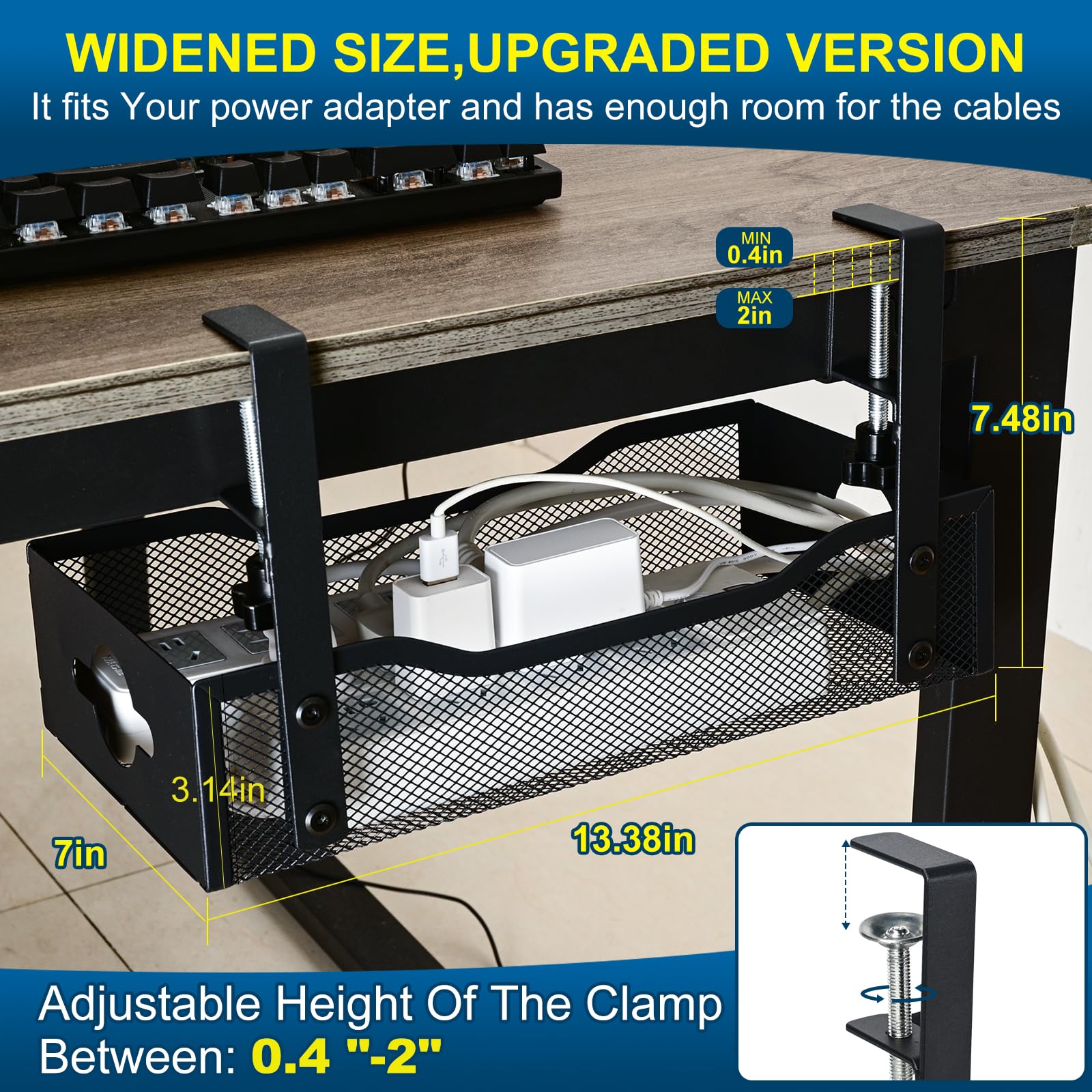 G.Sumiker Large Under Desk Cable Management   13.4 * 7Inch Wide Cable Management Tray For Under Desk,No Need For Drilling,Perfec