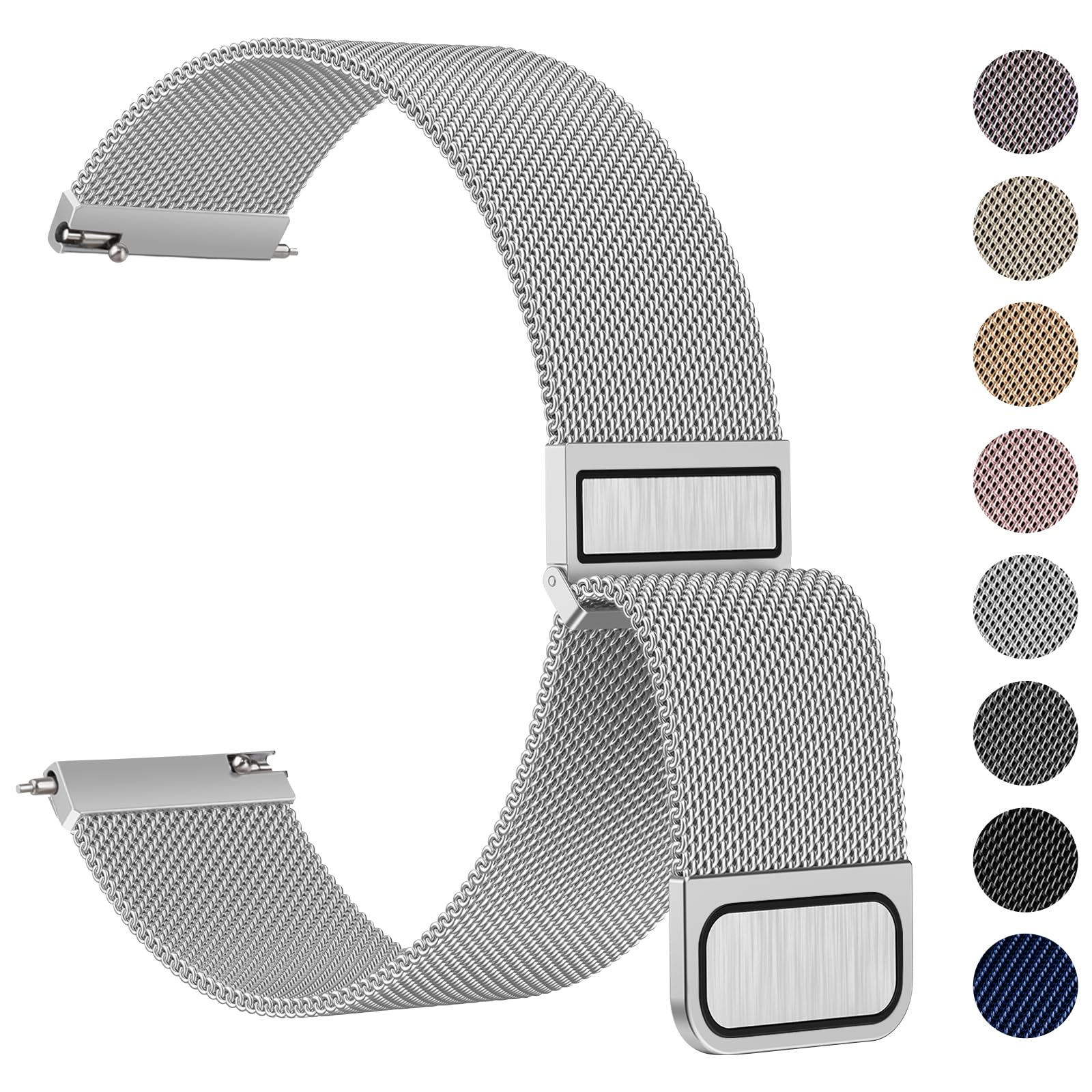 Meliya 22mm Watch Bands Stainless Steel Metal Quick Release Replacement Wristband Straps for Men Women (Silver, 22mm)