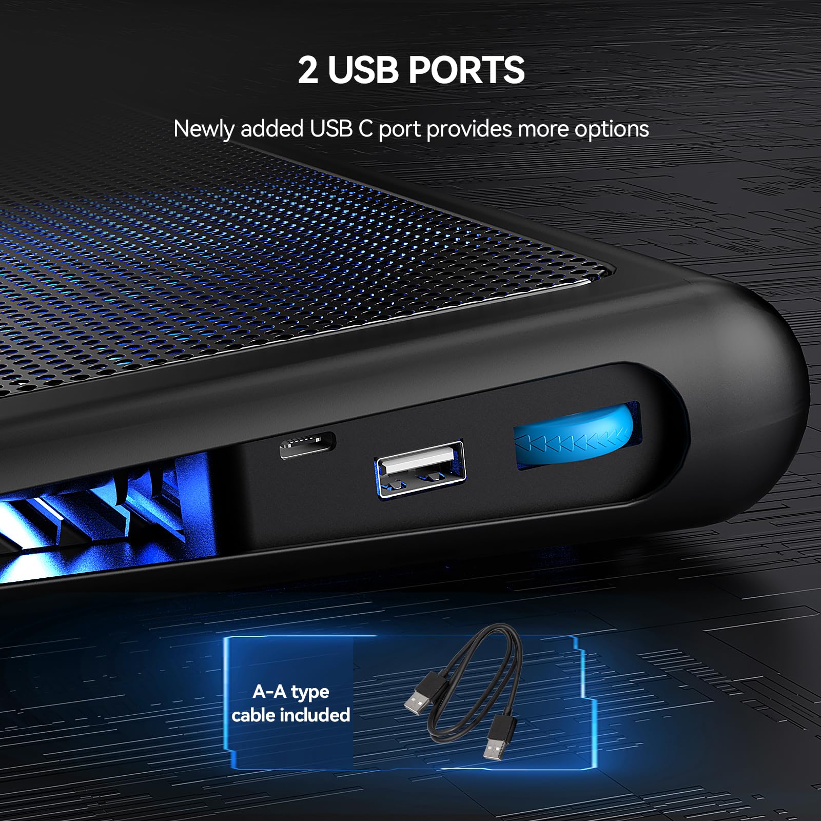 Tecknet Laptop Cooling Pad, 12' 15.6' Laptop Cooler, Gaming Laptop Cooling Stand, Wind Speed Adjustable, 2 Usb Powered Laptop Fan Cooling Pad For Laptop Within 16 Inch (Blue)