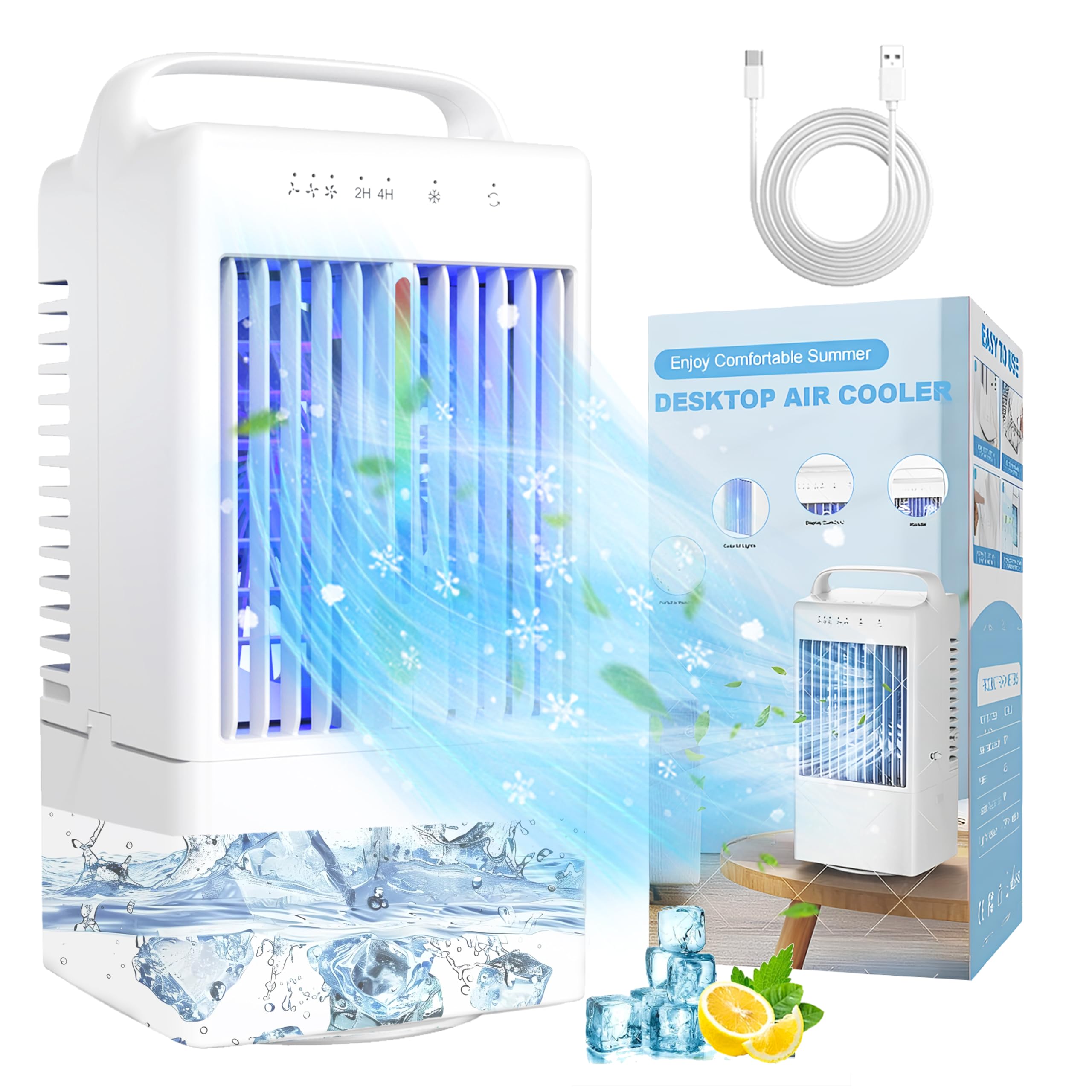 Portable Air Conditioners, Smlegft 90 Auto-Oscillating Evaporative Air Cooler With 3 Speeds & 2/4H Timer, 900Ml Large Tank & 7 C