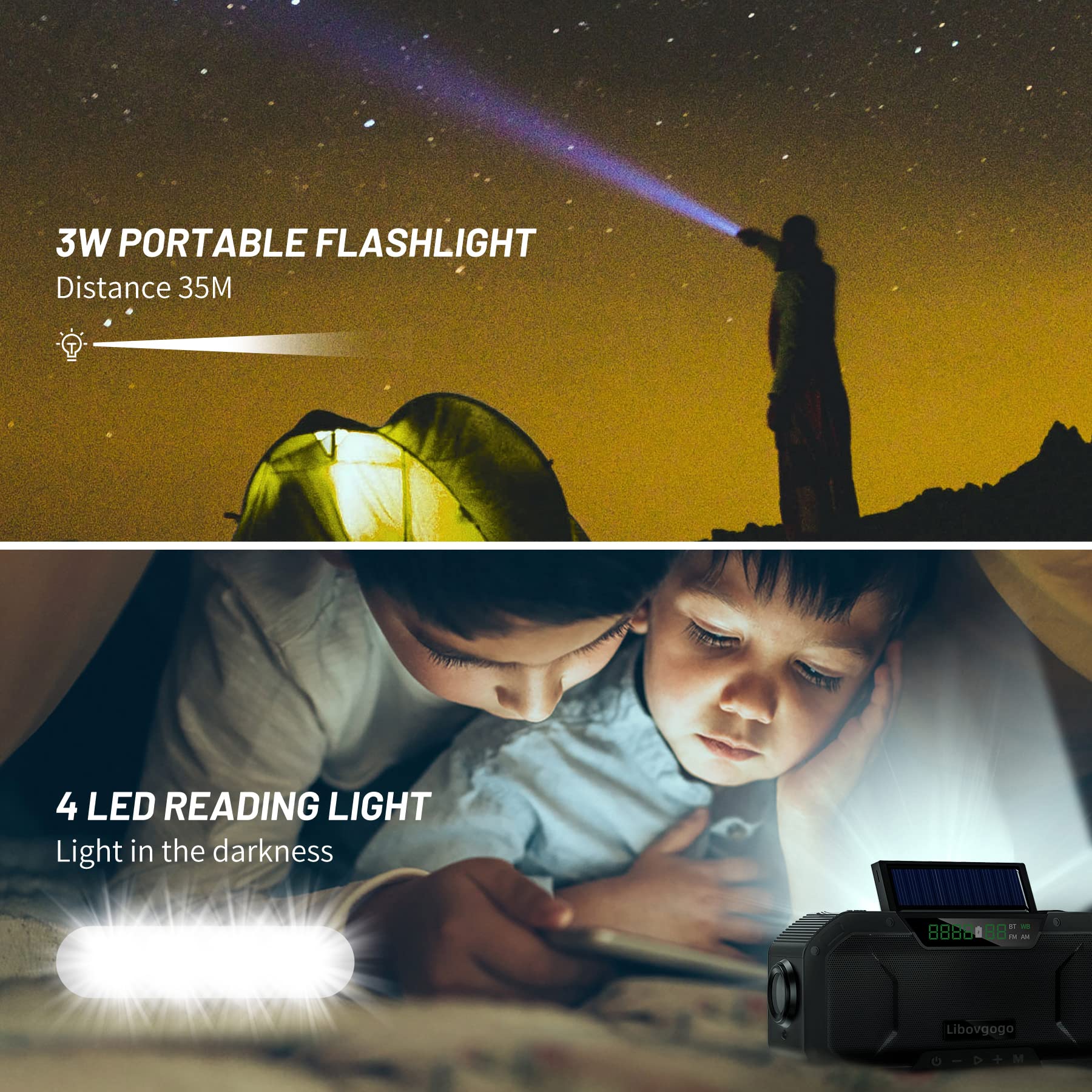 Emergency Radio Waterproof Bluetooth Speaker,Portable Digital Am Fm Radio With Flashlight,Reading Lamp,Hand Crank Noaa Weather Radio With Solar Panel,5000Mah Cell Phone Charger,Emergency Survival Kit