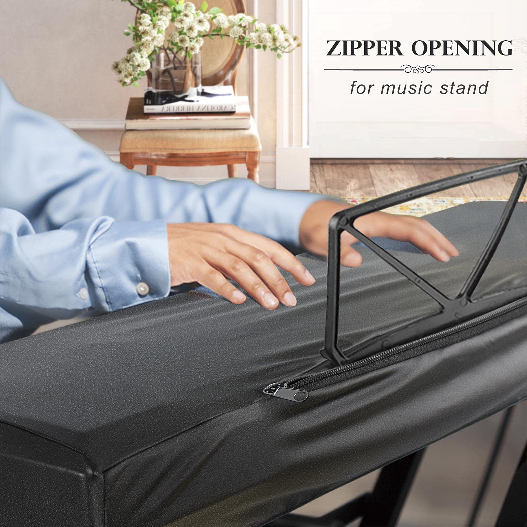 Explore Land Premium Piano Keyboard Dust Cover With Music Stand Opening   Stretchy Leather Piano Protector For 61 88 Keys Digita