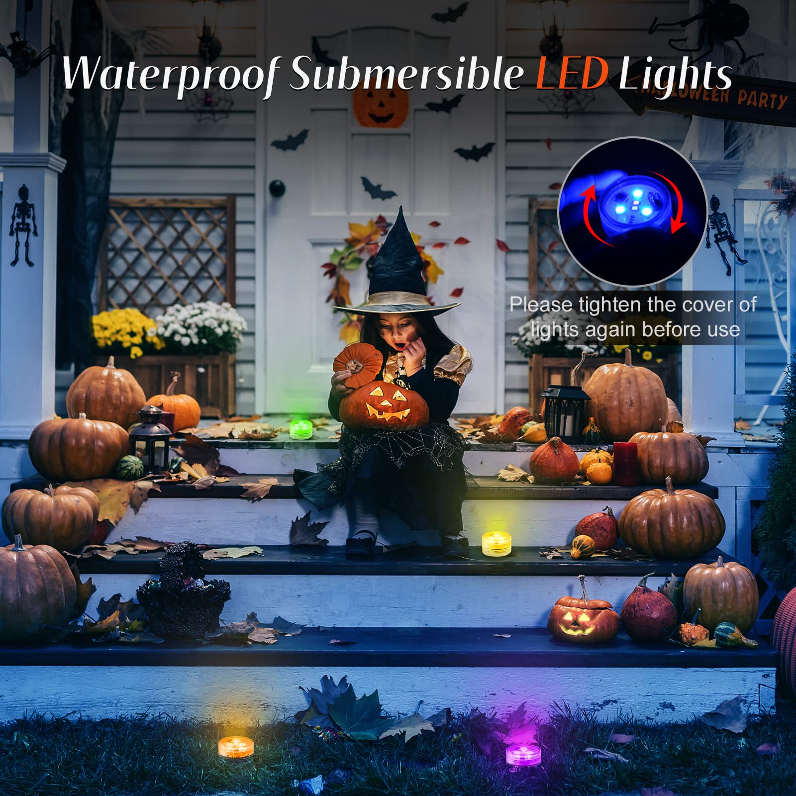 Mini Submersible Led Tea Lights   Waterproof Flameless Led Lights Battery Powered, Small Led Candle Light For Halloween Pumpkin,