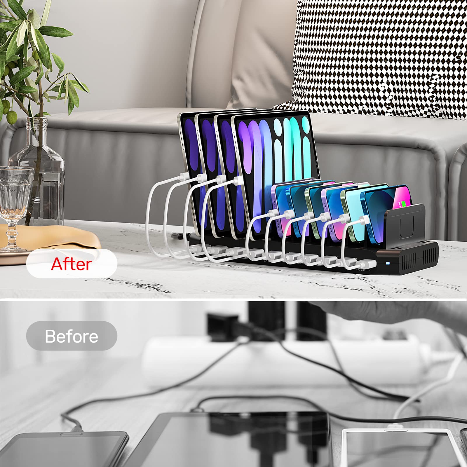 Unitek Usb Charging Station For Multiple Devices, Charger Organizer Stand Dock With Dividers, Quick Charge 3.0 Compatible For Sm